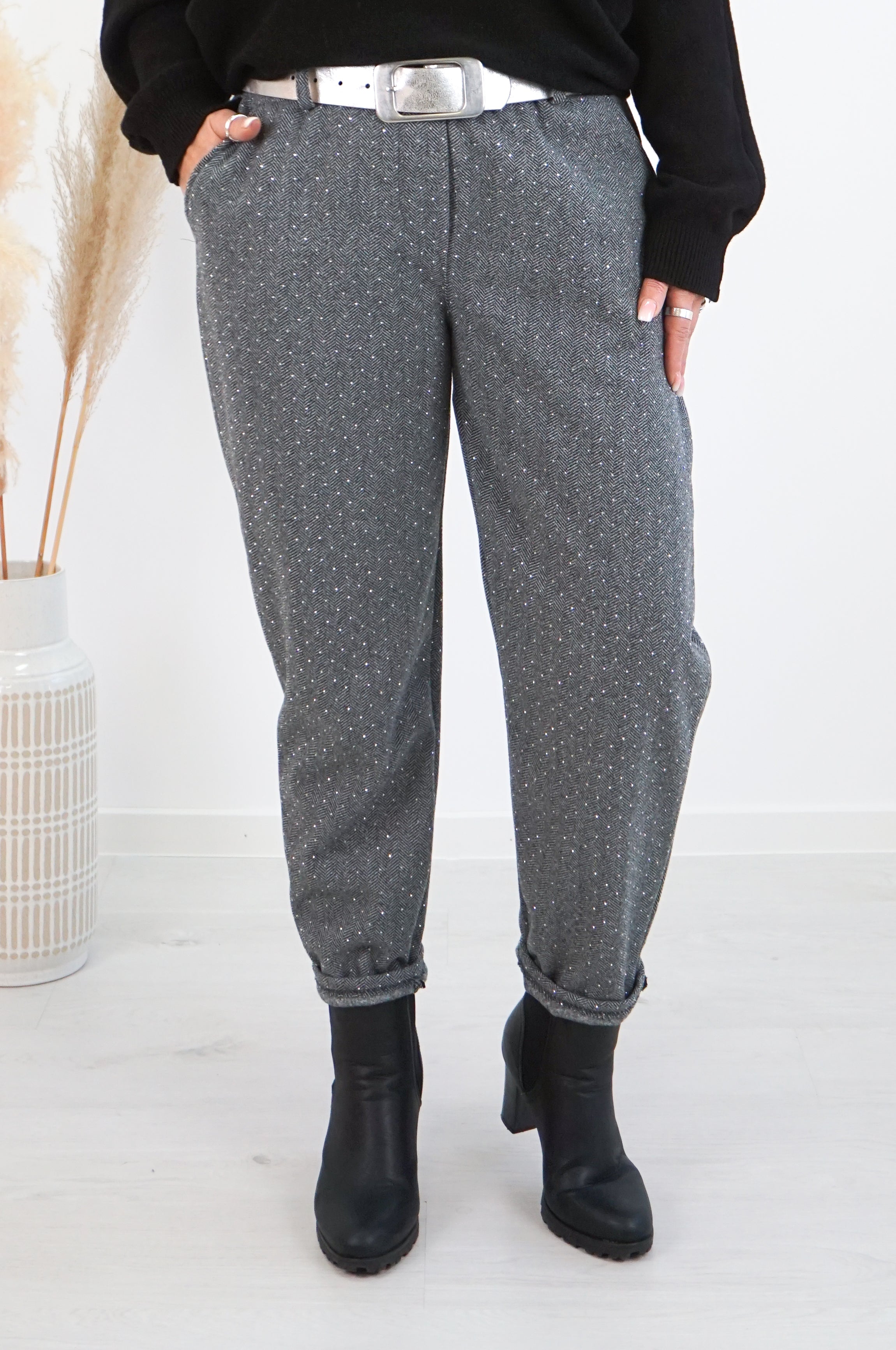 Weiche Stoffhose mit Muster „sparkle“, schwarz