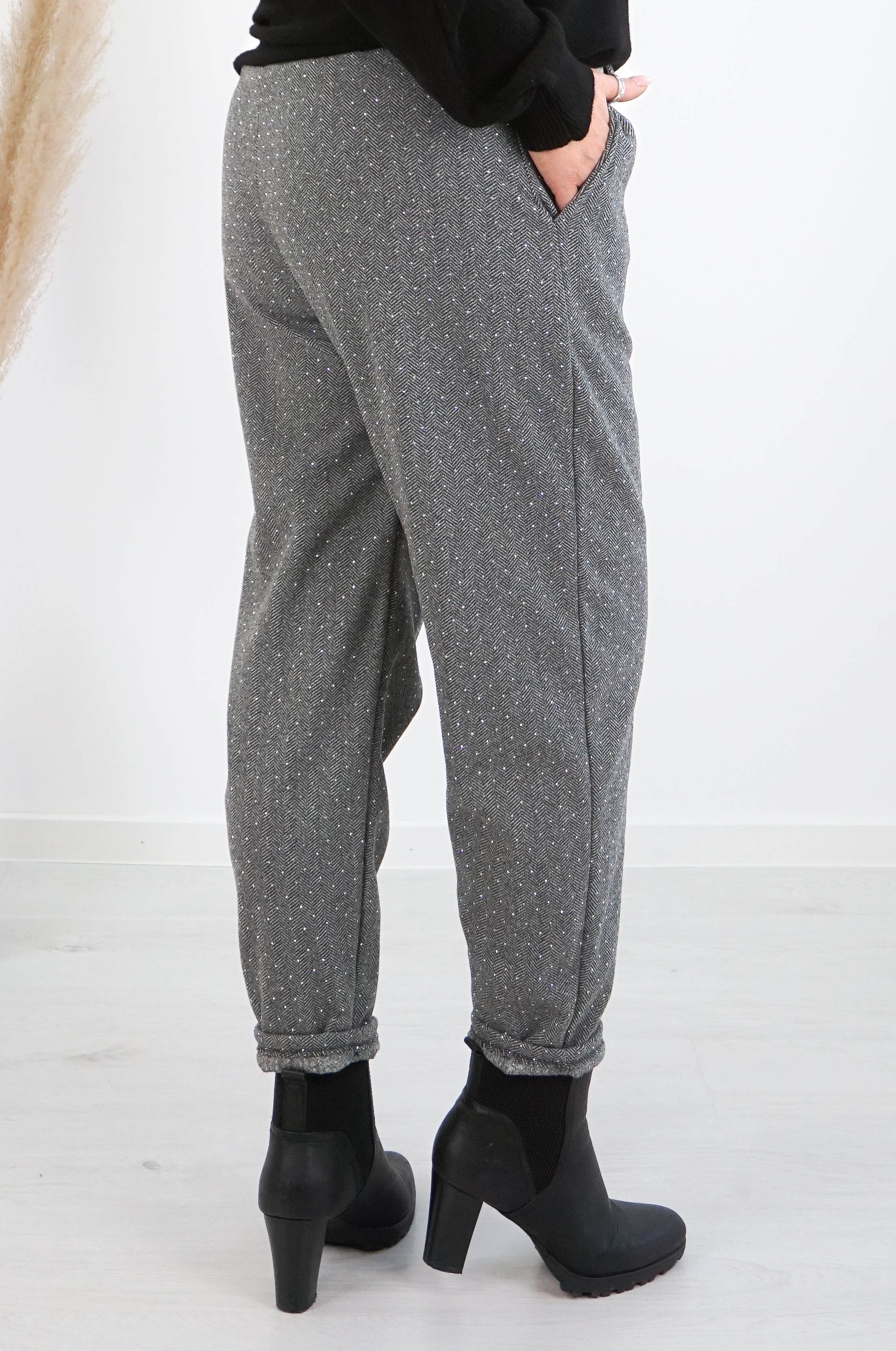 Weiche Stoffhose mit Muster „sparkle“, schwarz