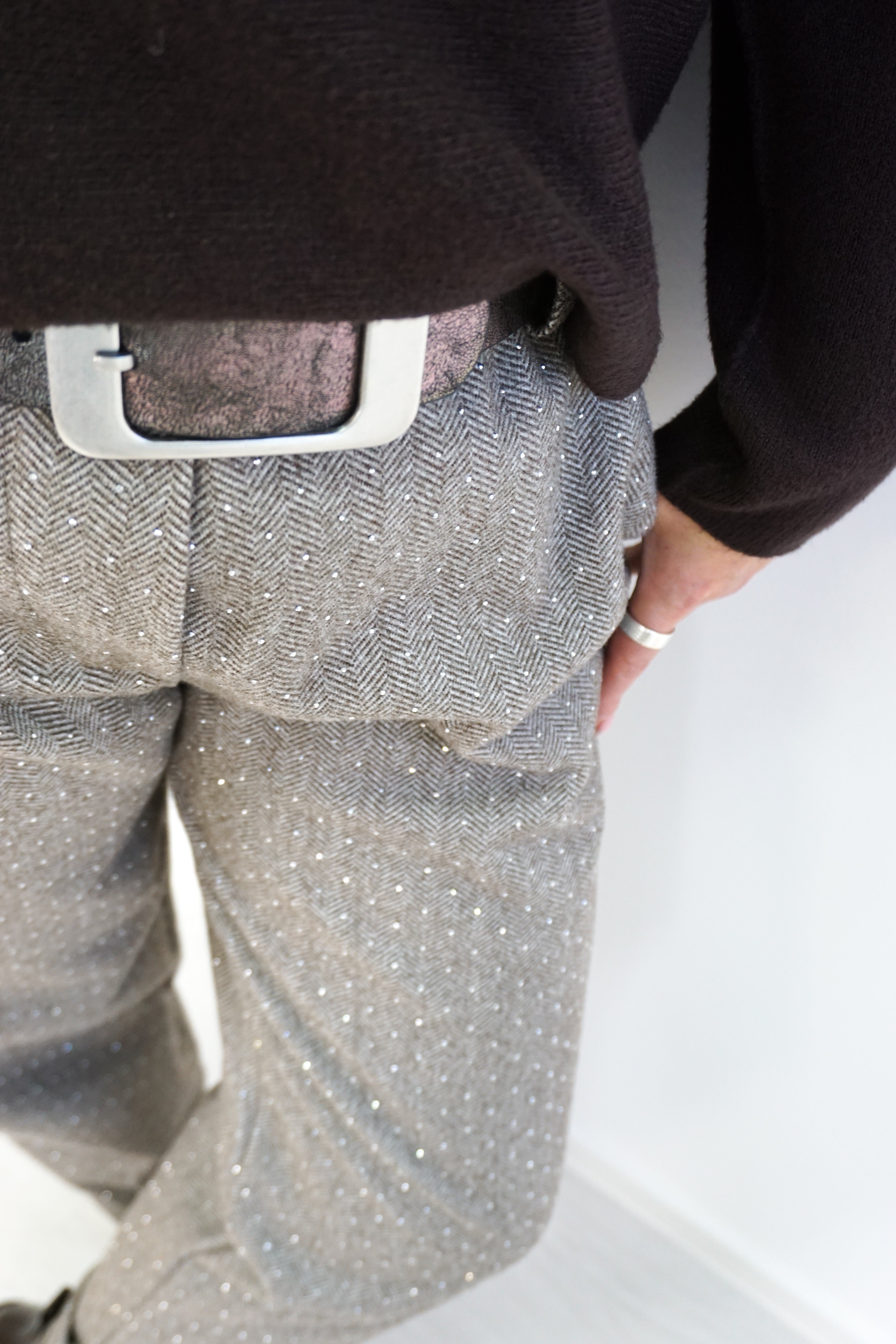 Weiche Stoffhose mit Muster „sparkle“, beige