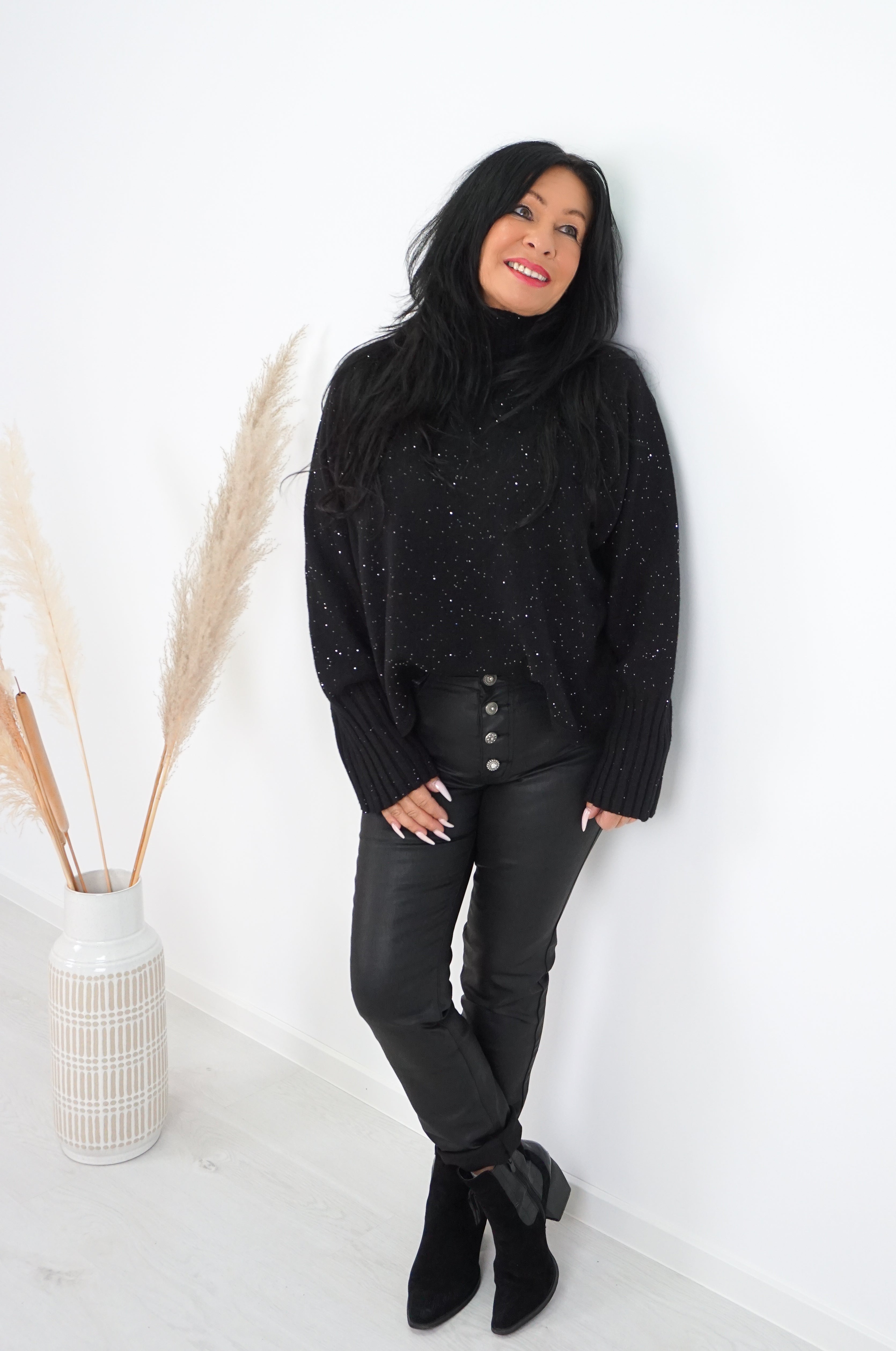 Jewelly Lederimitat Hose, schwarz