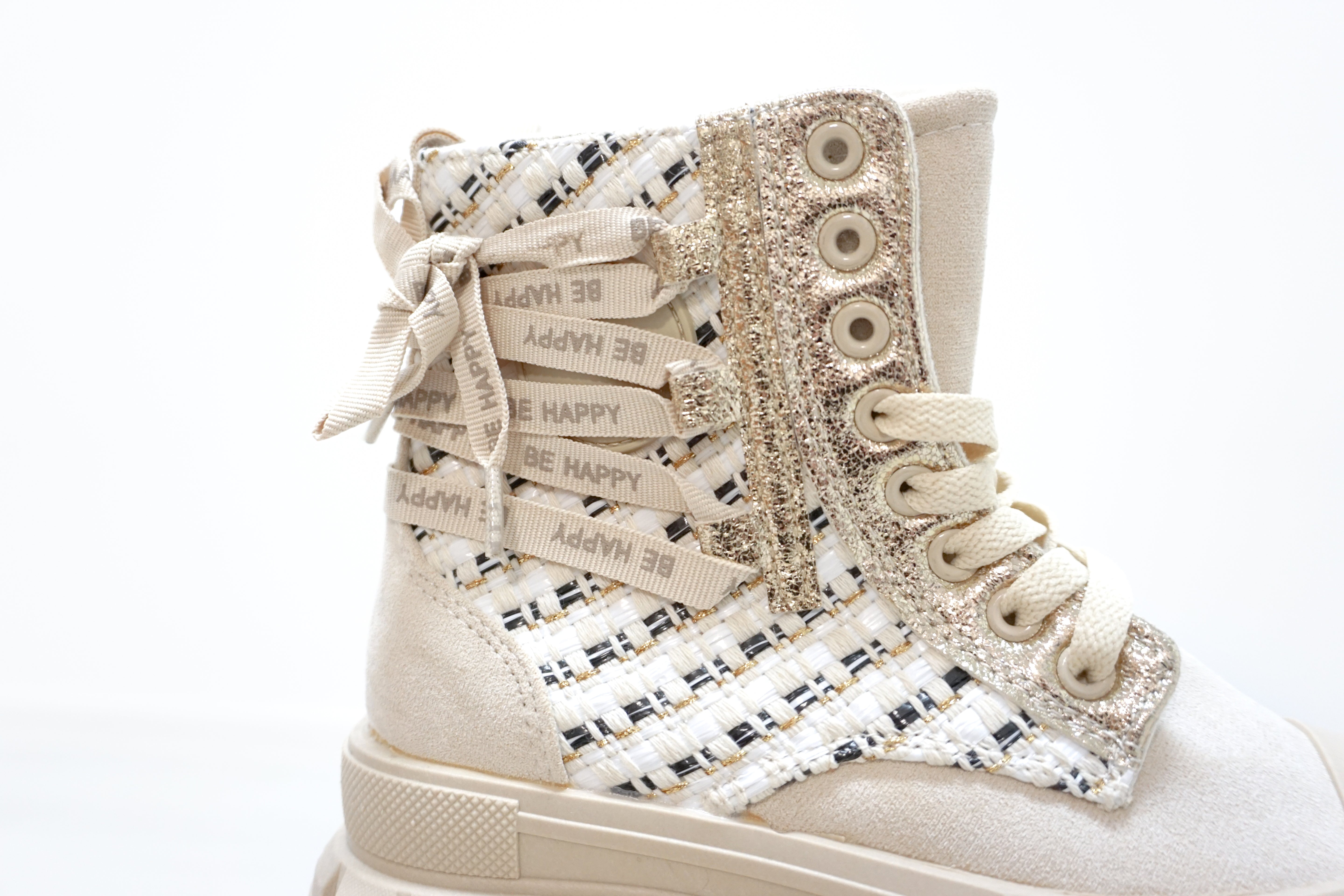 Hoher Sneaker "BE HAPPY", beige