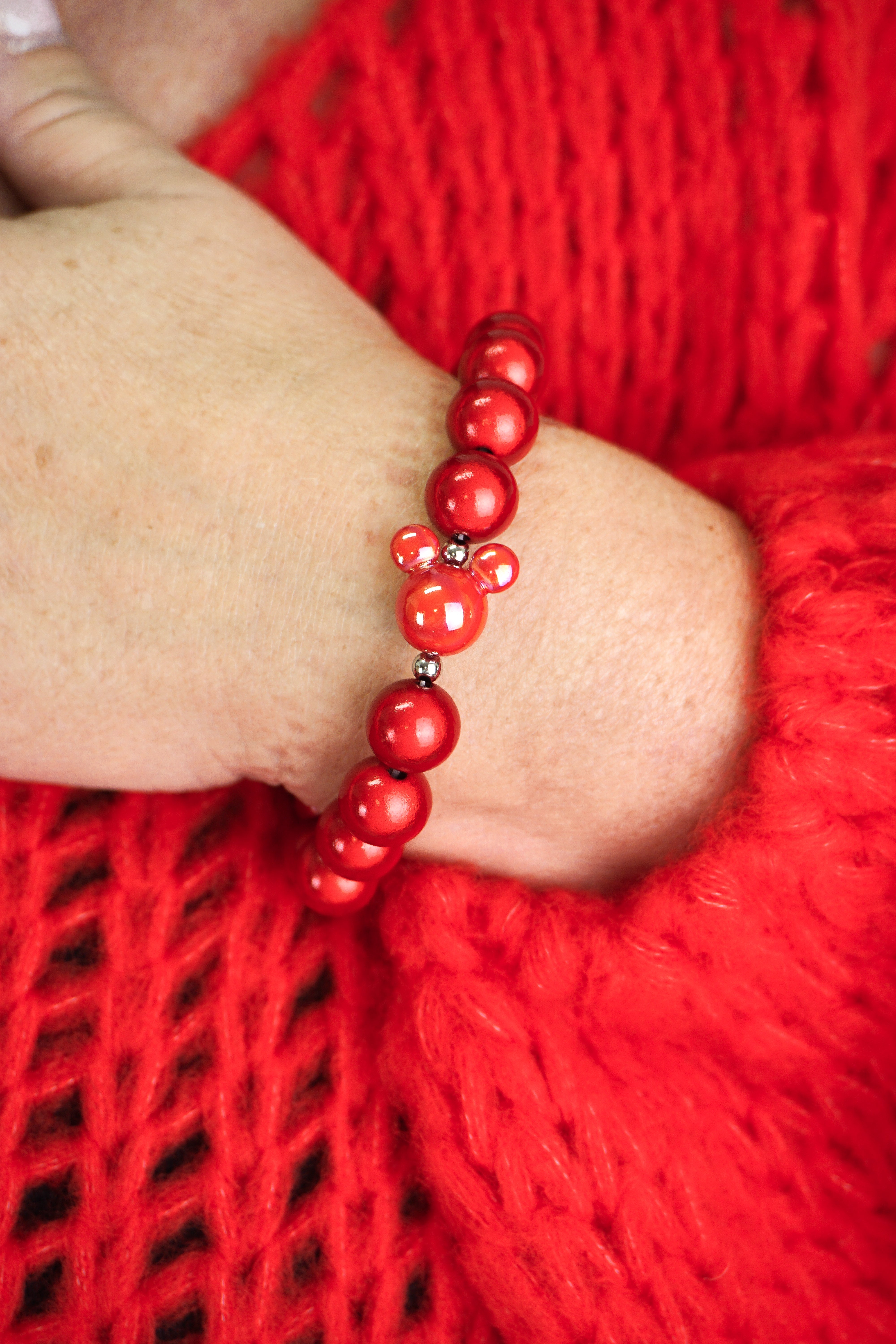 Leuchtendes Perlenarmband "Micky" rot