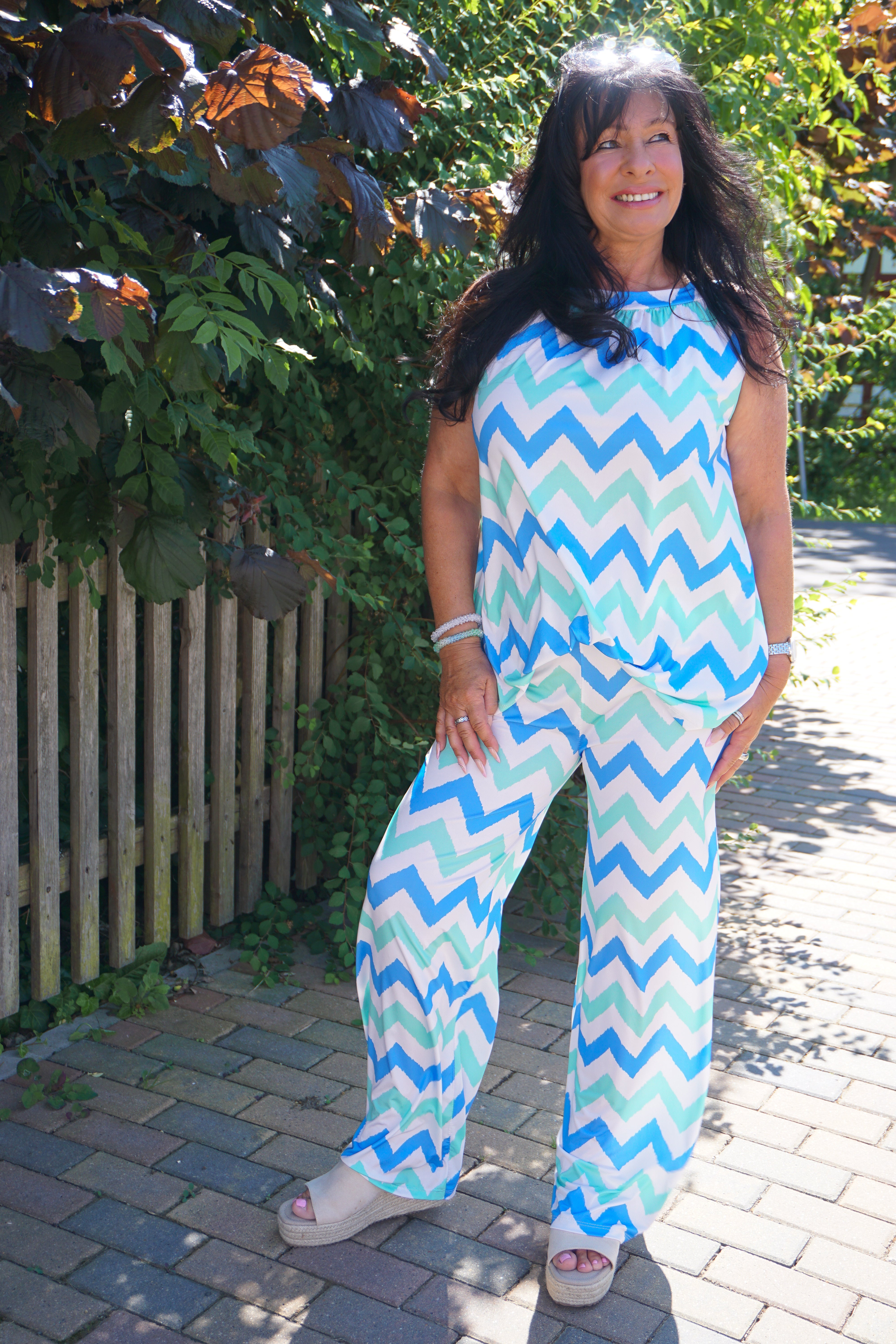 Zweiteiler Hose mit Print, blau/mint