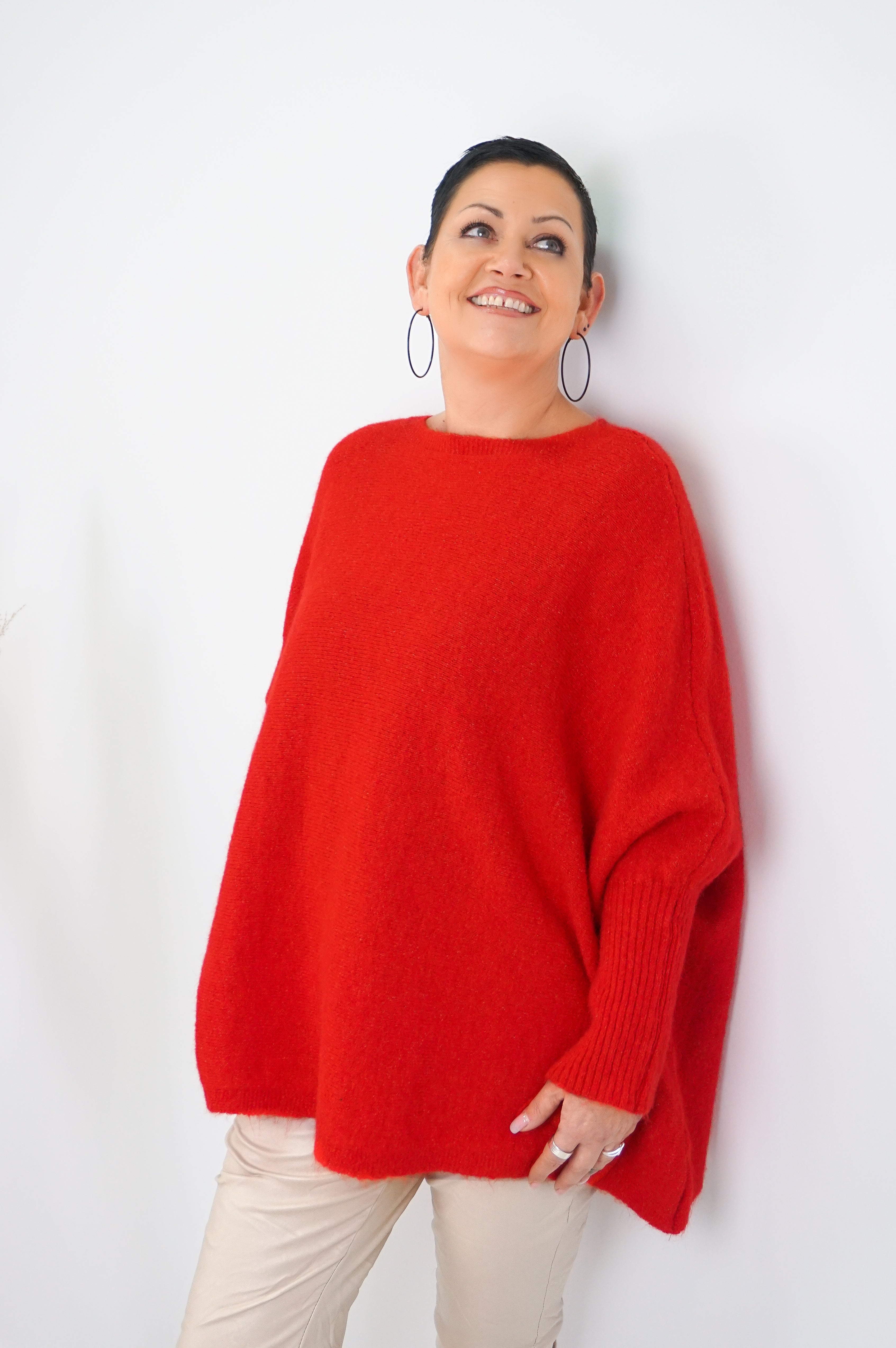 Weiter Strickpulli, rot
