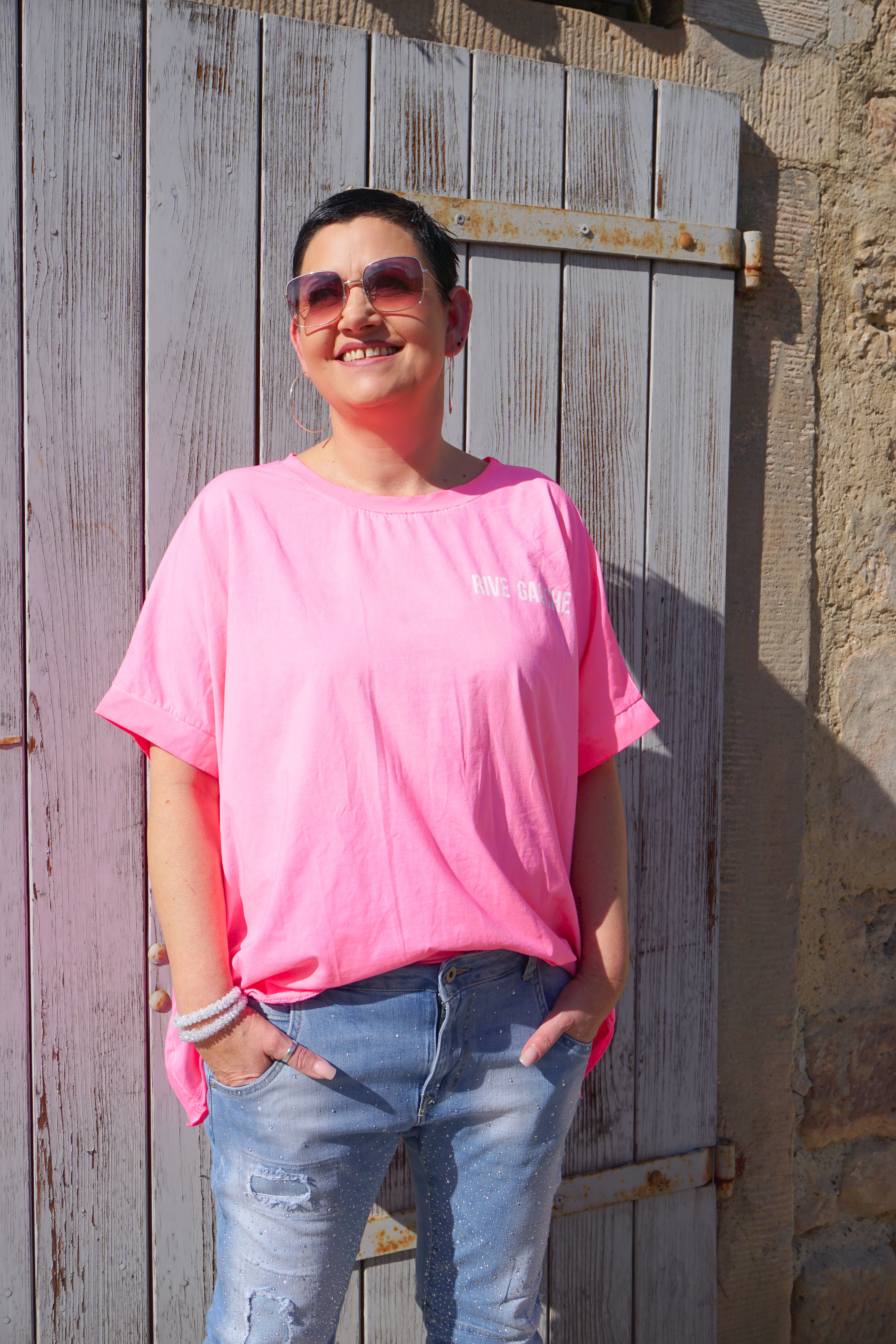 T-Shirt "RIVE GAUCHE", neonpink