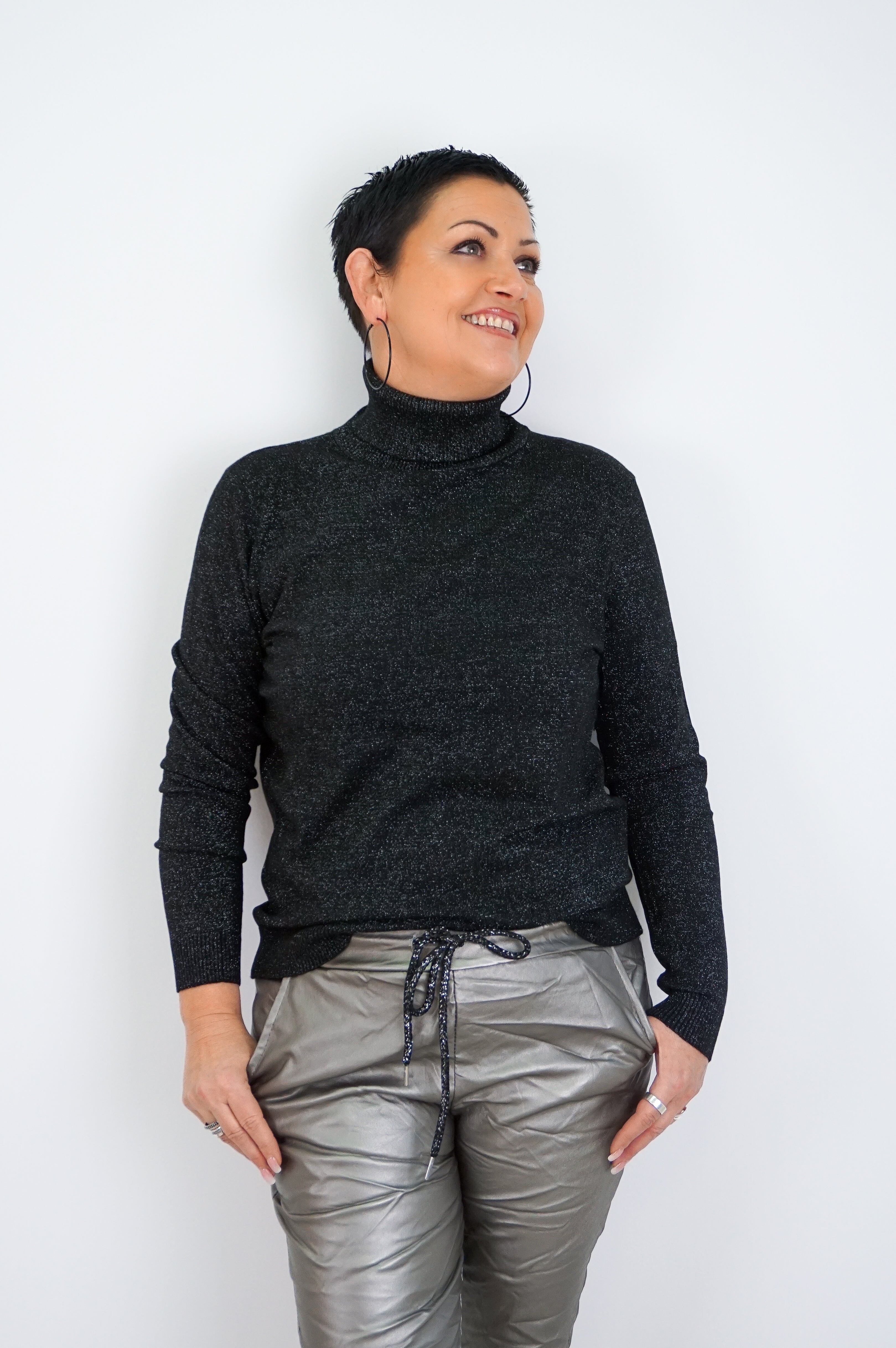 Feinstrickrolli "sparkle", schwarz