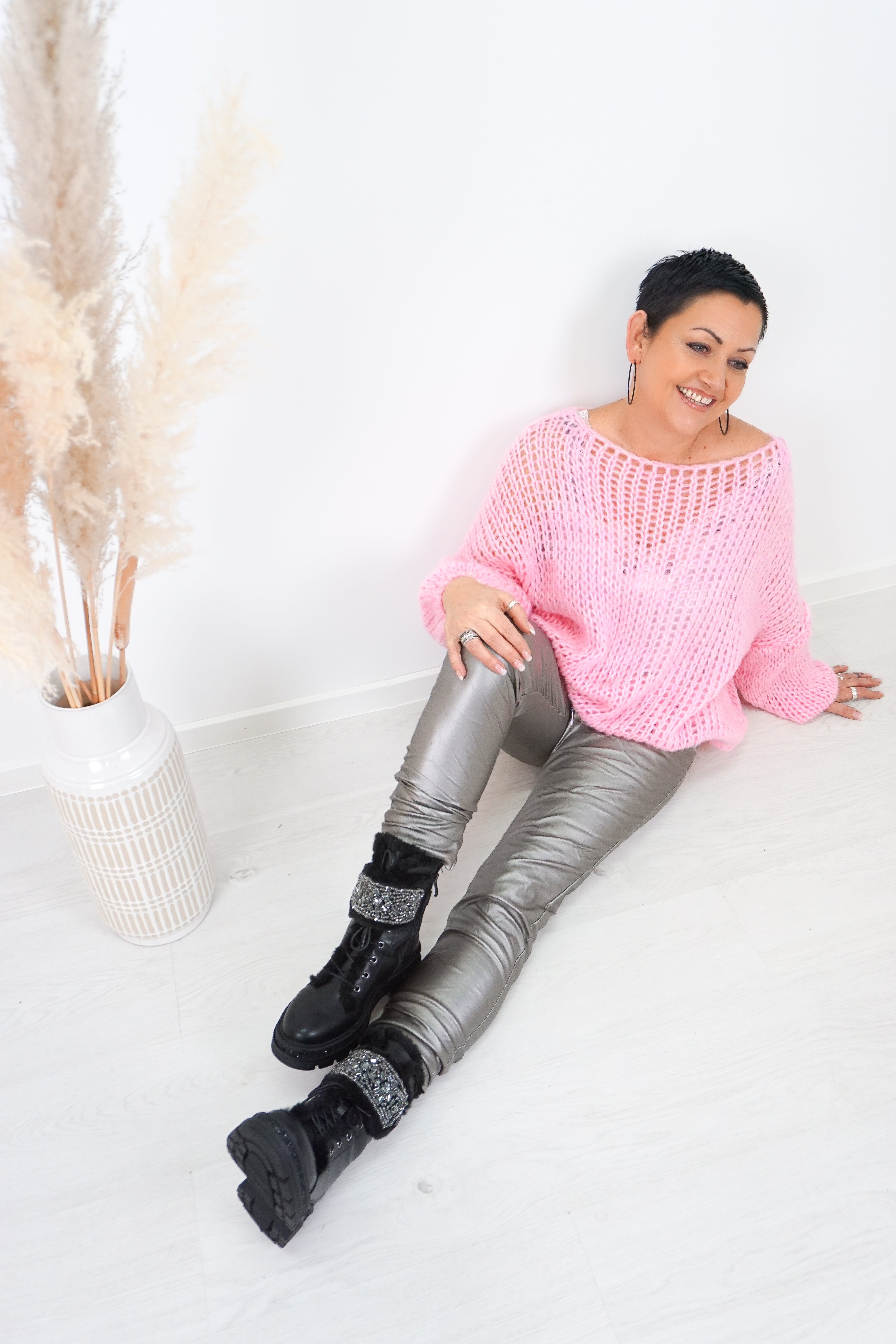 Grober Basic Strickpulli, rosa