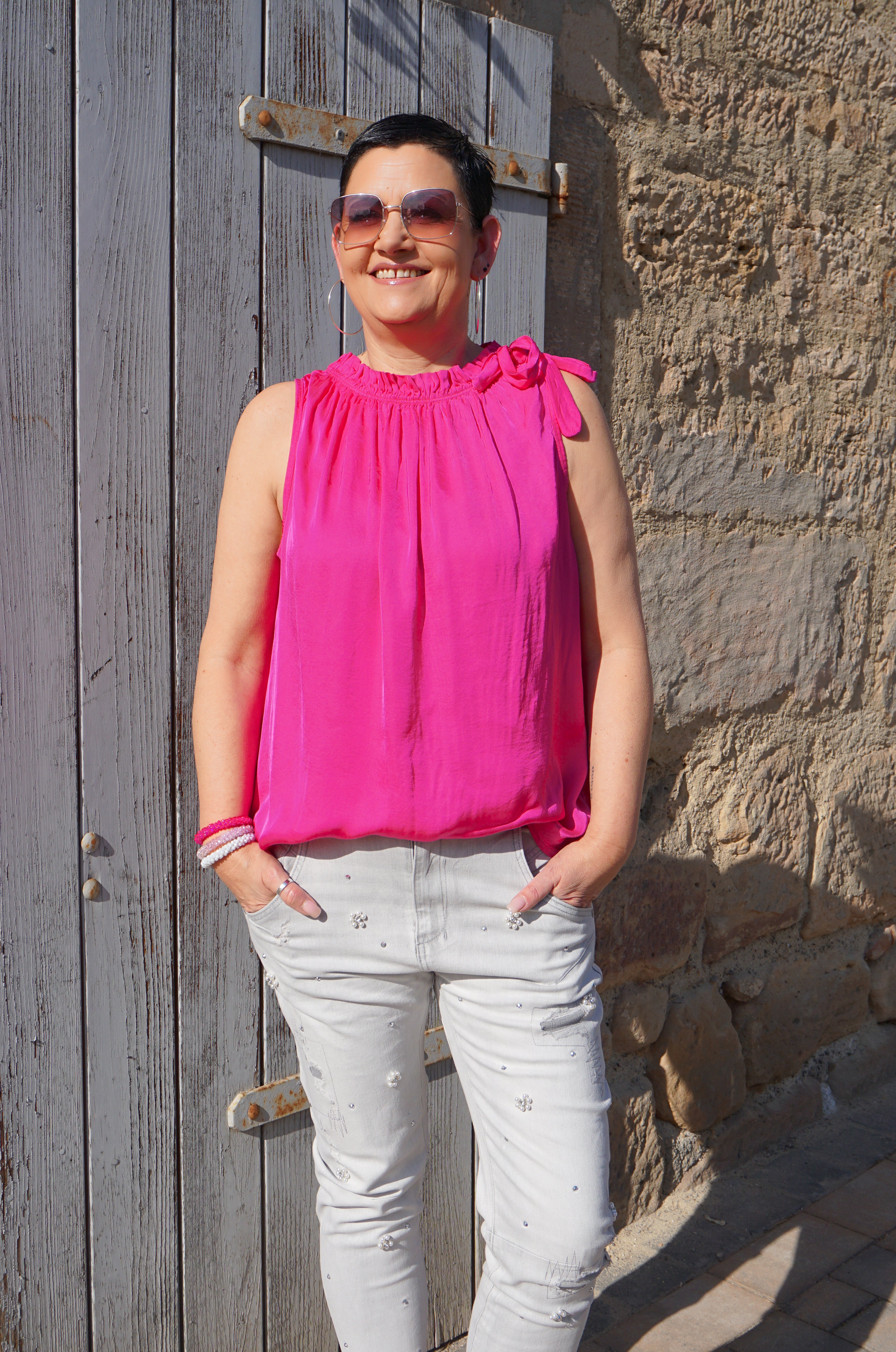 Satintop mit Schleife, pink