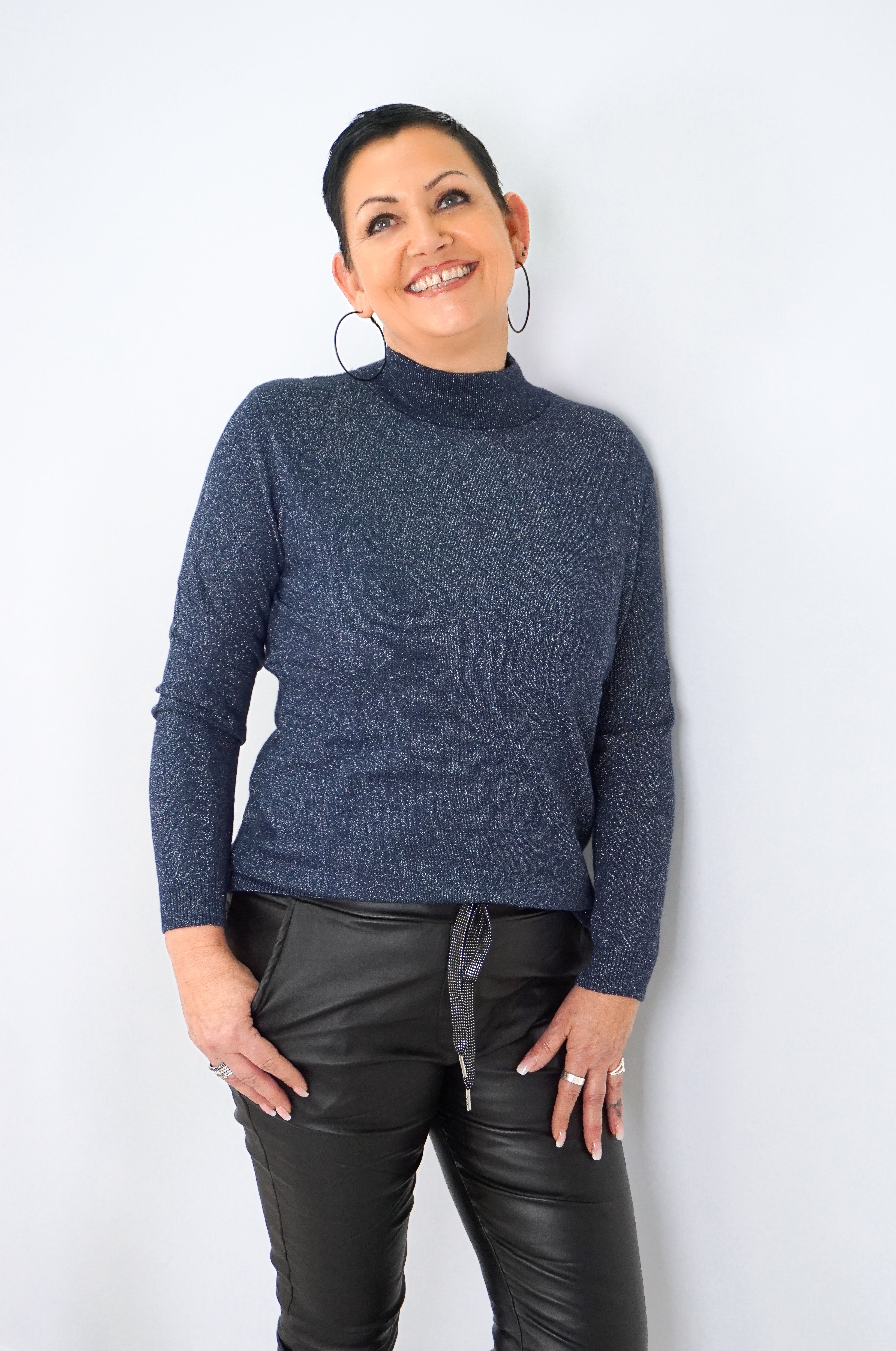 Basic Feinstrickpulli "sparkle", dunkelblau