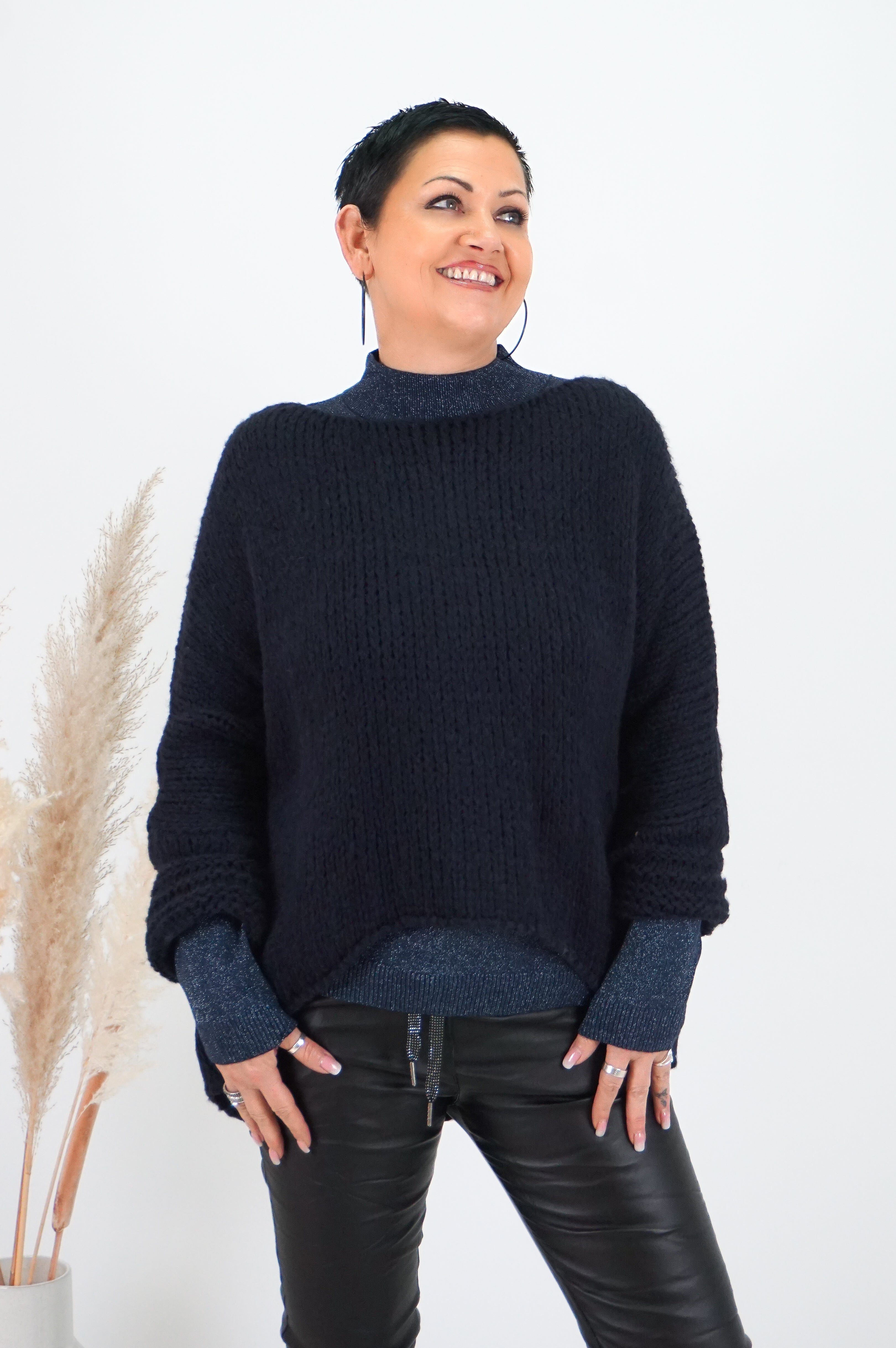 Basic Feinstrickpulli "sparkle", dunkelblau