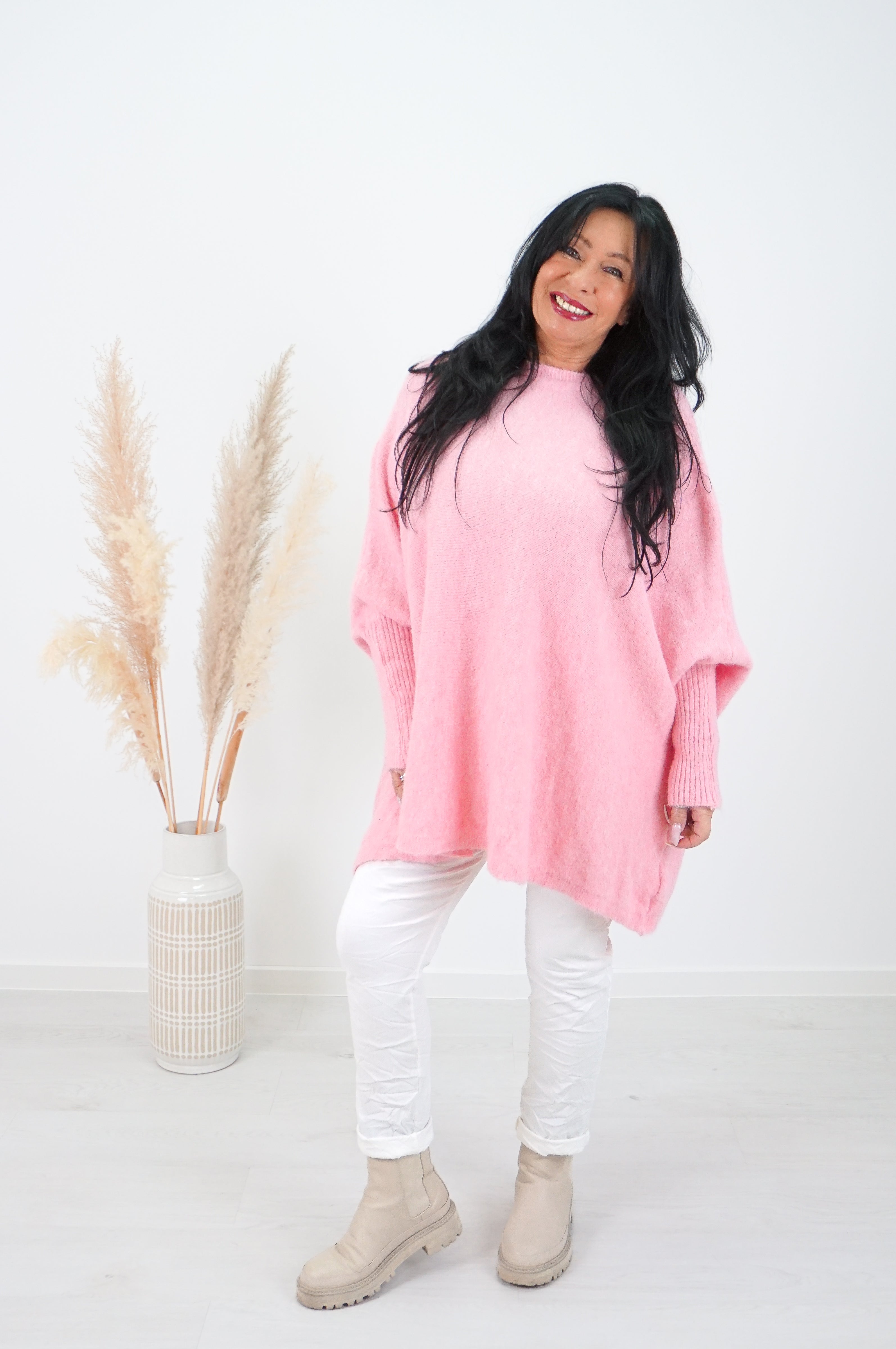 Weiter Strickpulli, rosa