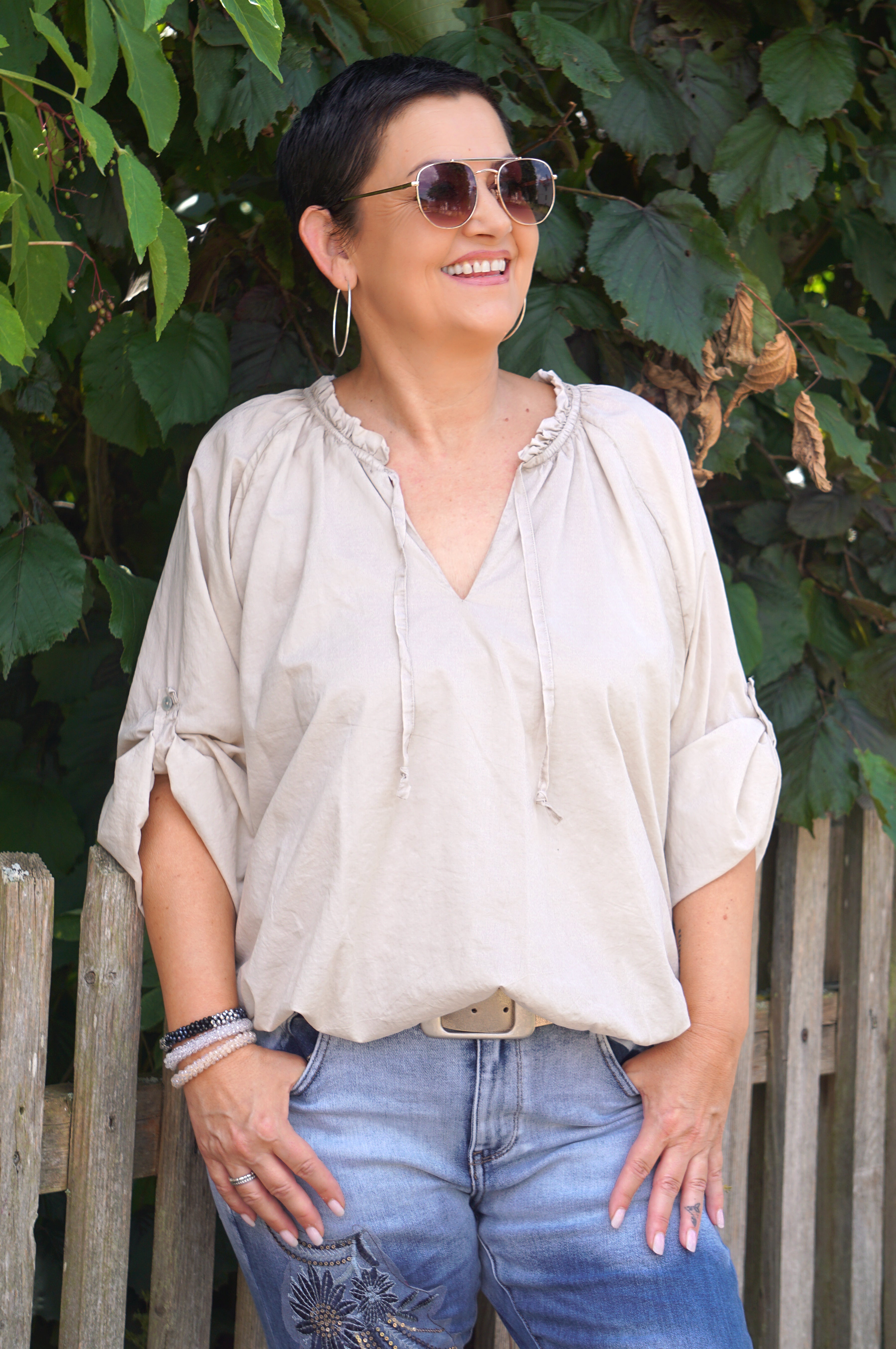 Ballonbluse, beige