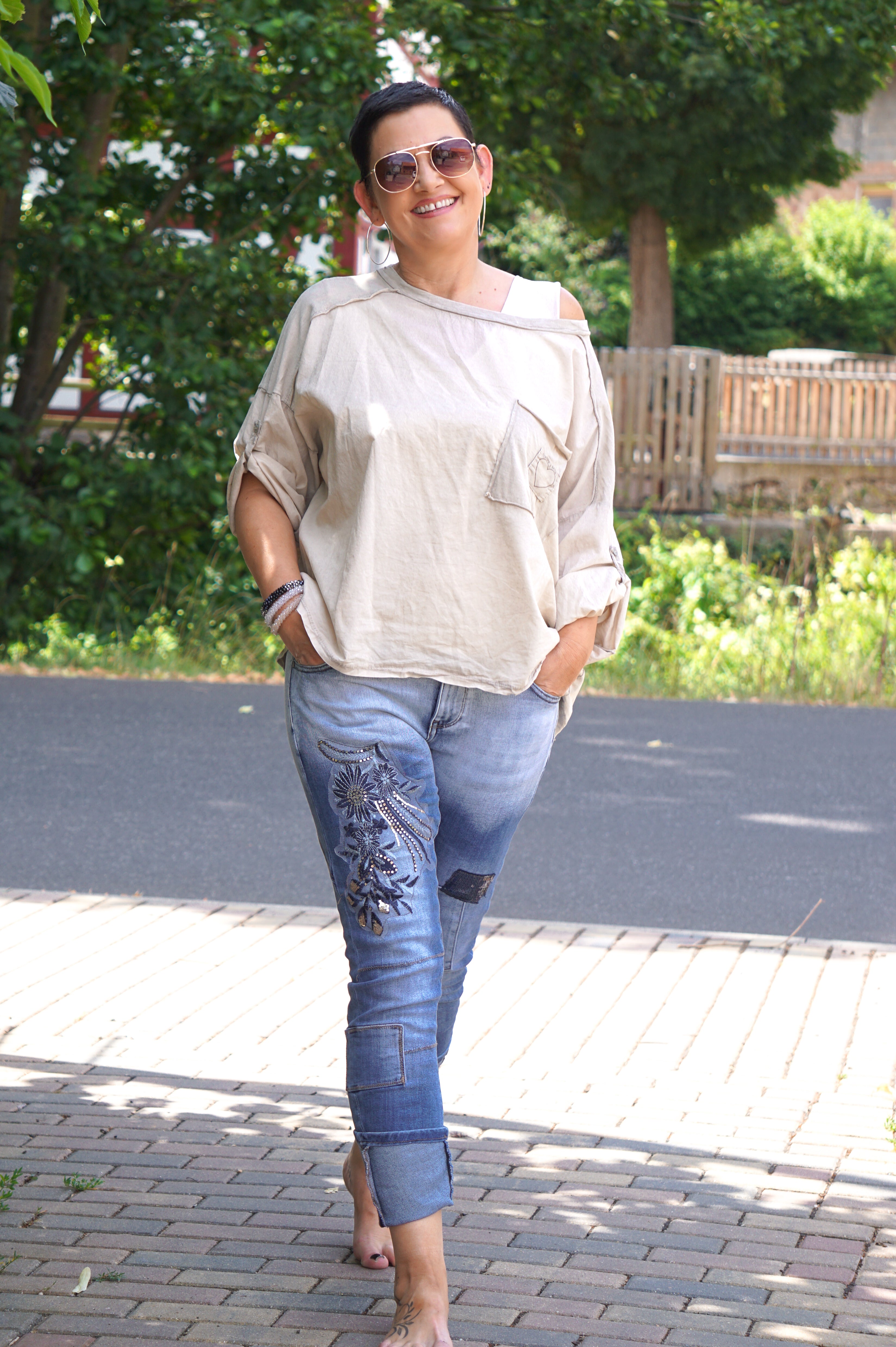 Langarmshirt „l‘amore“, beige