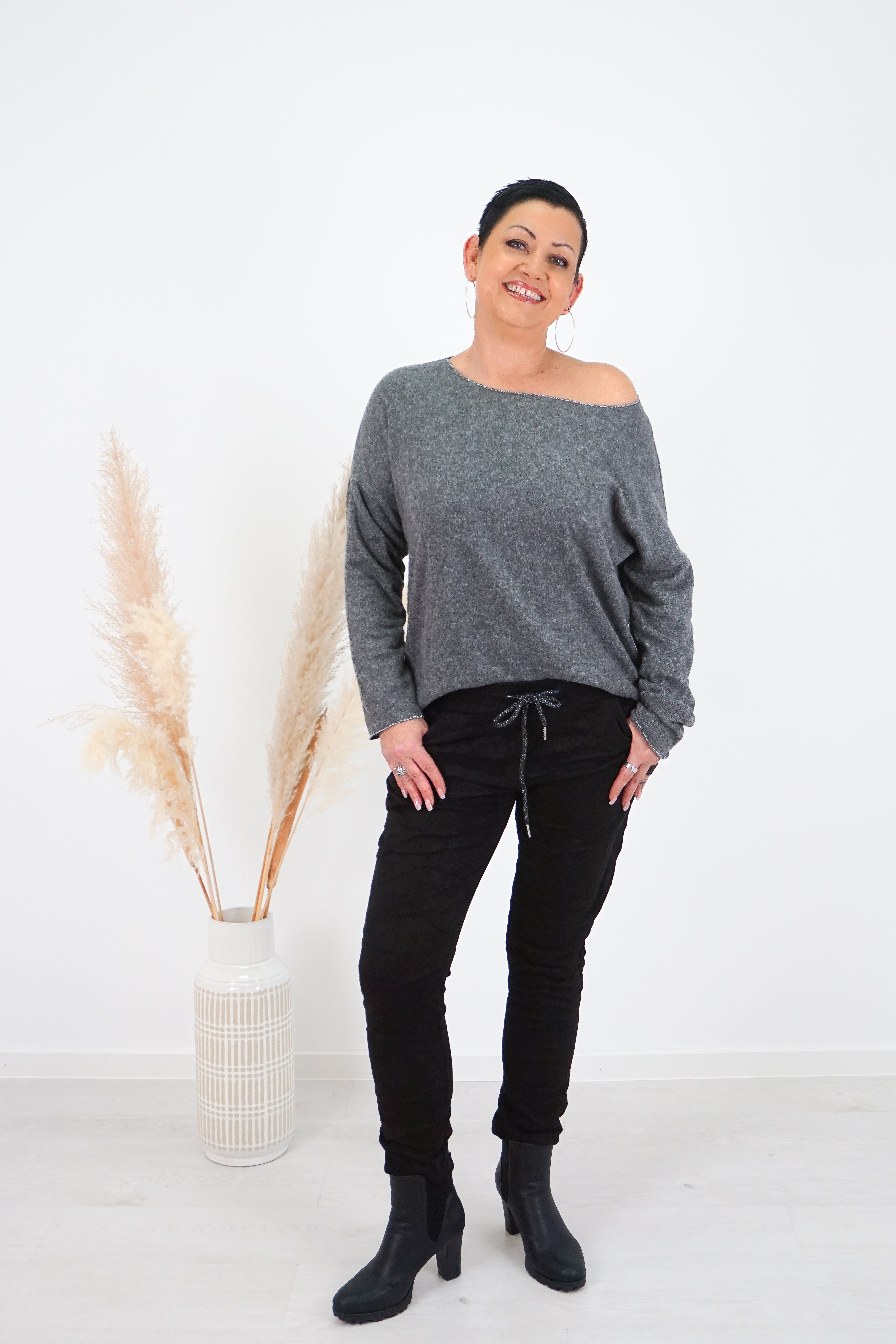 Wildlederimitat Jogpant, schwarz