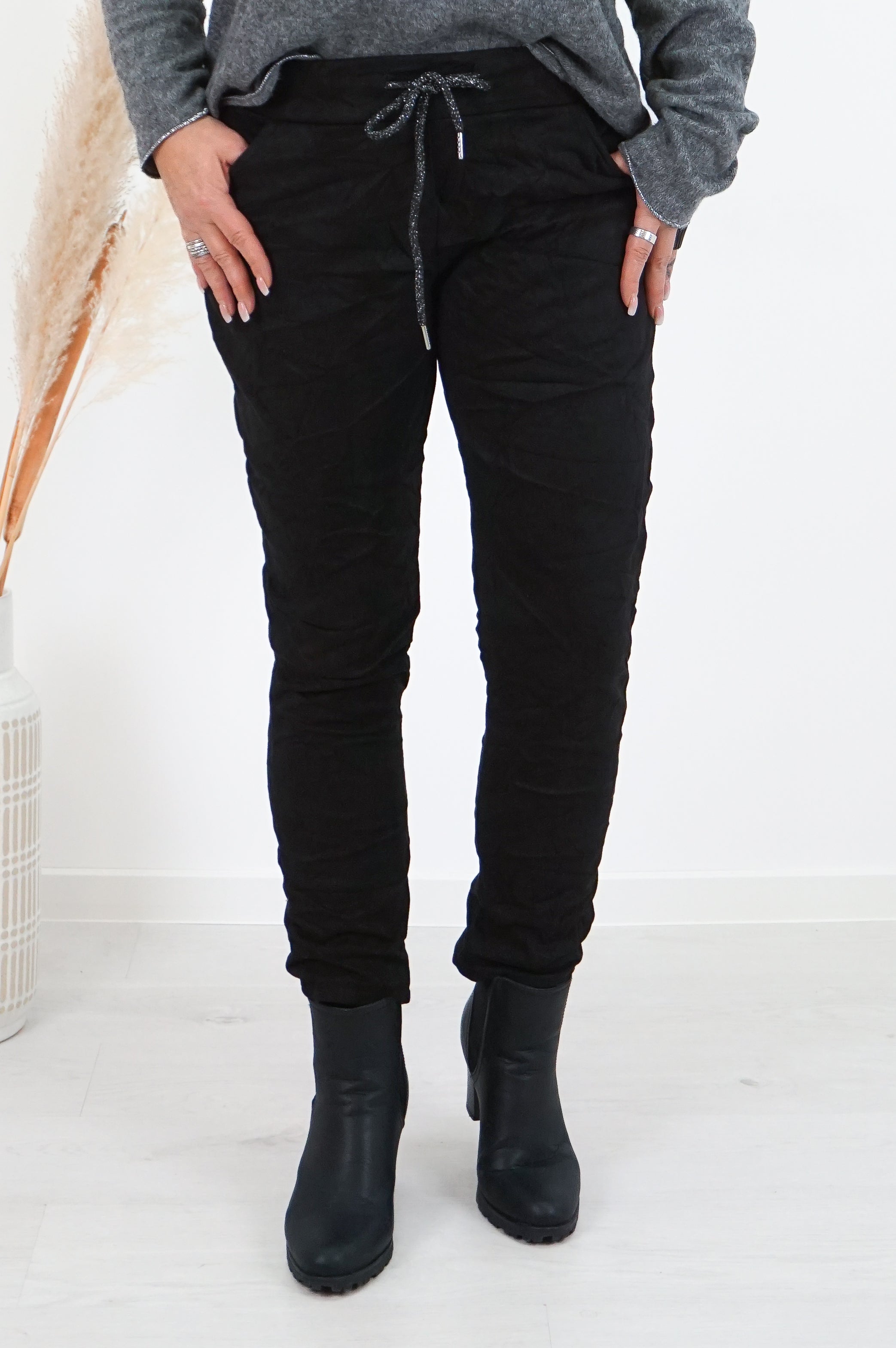 Wildlederimitat Jogpant, schwarz