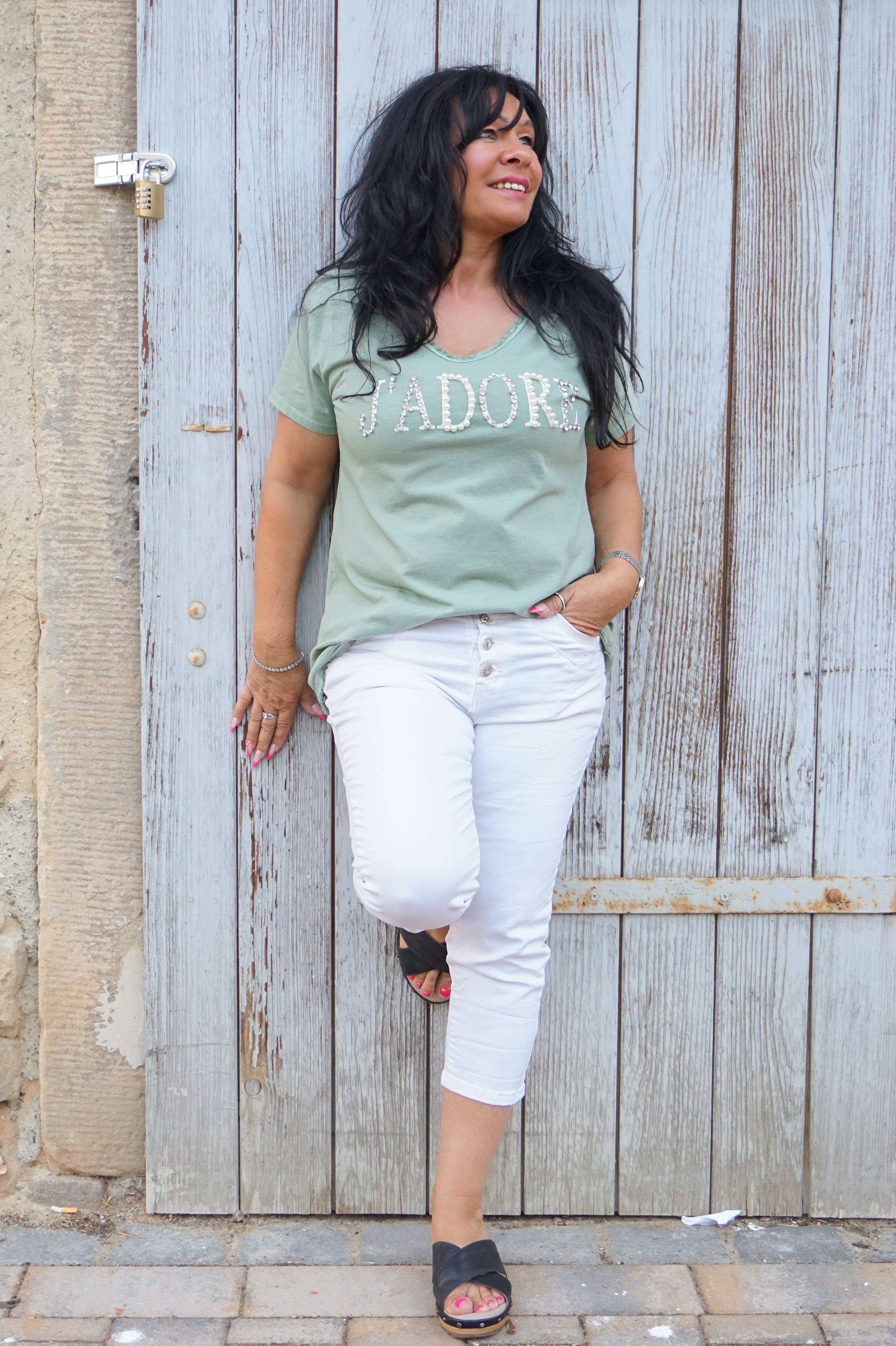 T-Shirt "glamour J'ADORE", pistazie