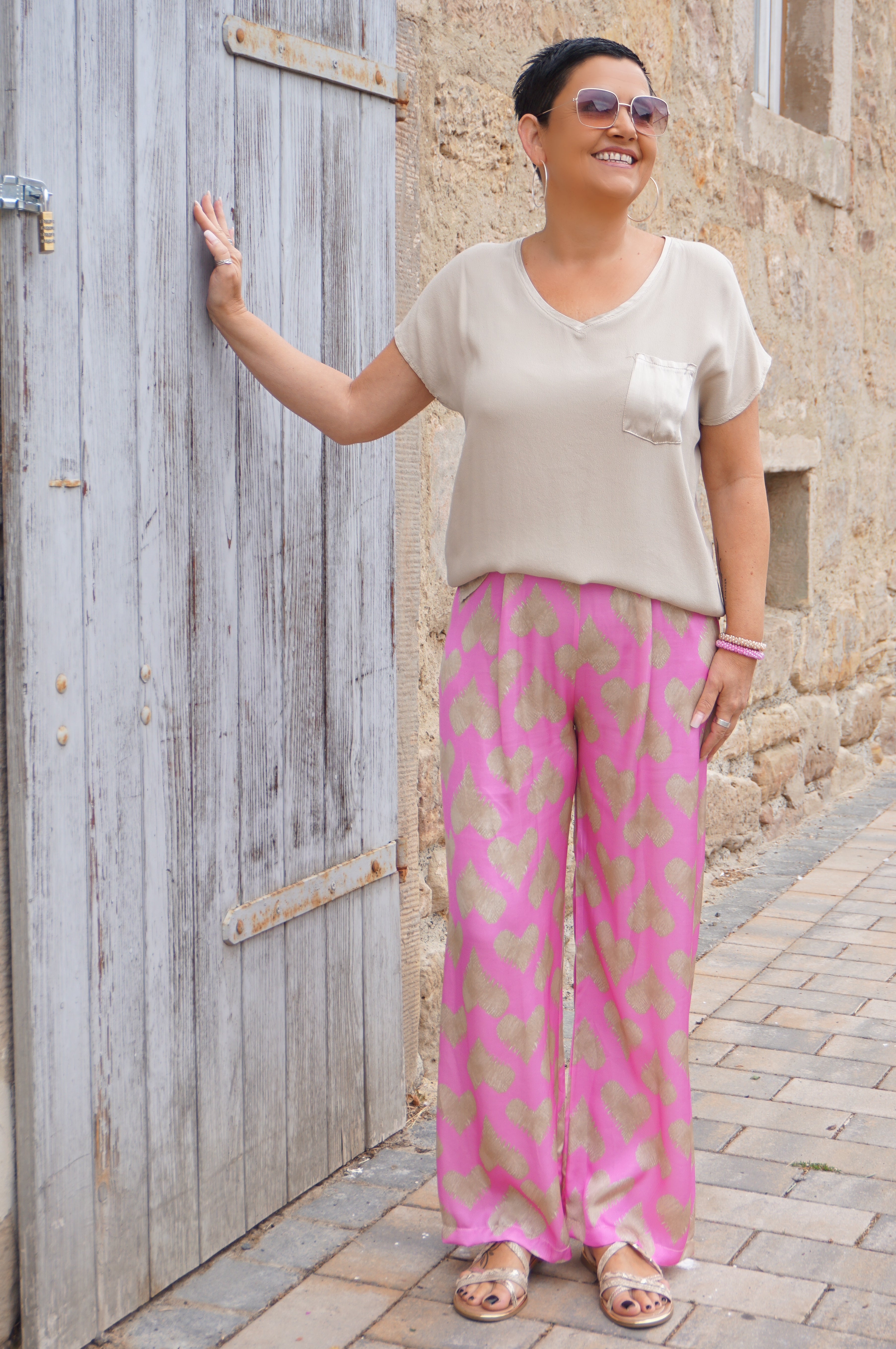 T-Shirt mit Satin Details, beige