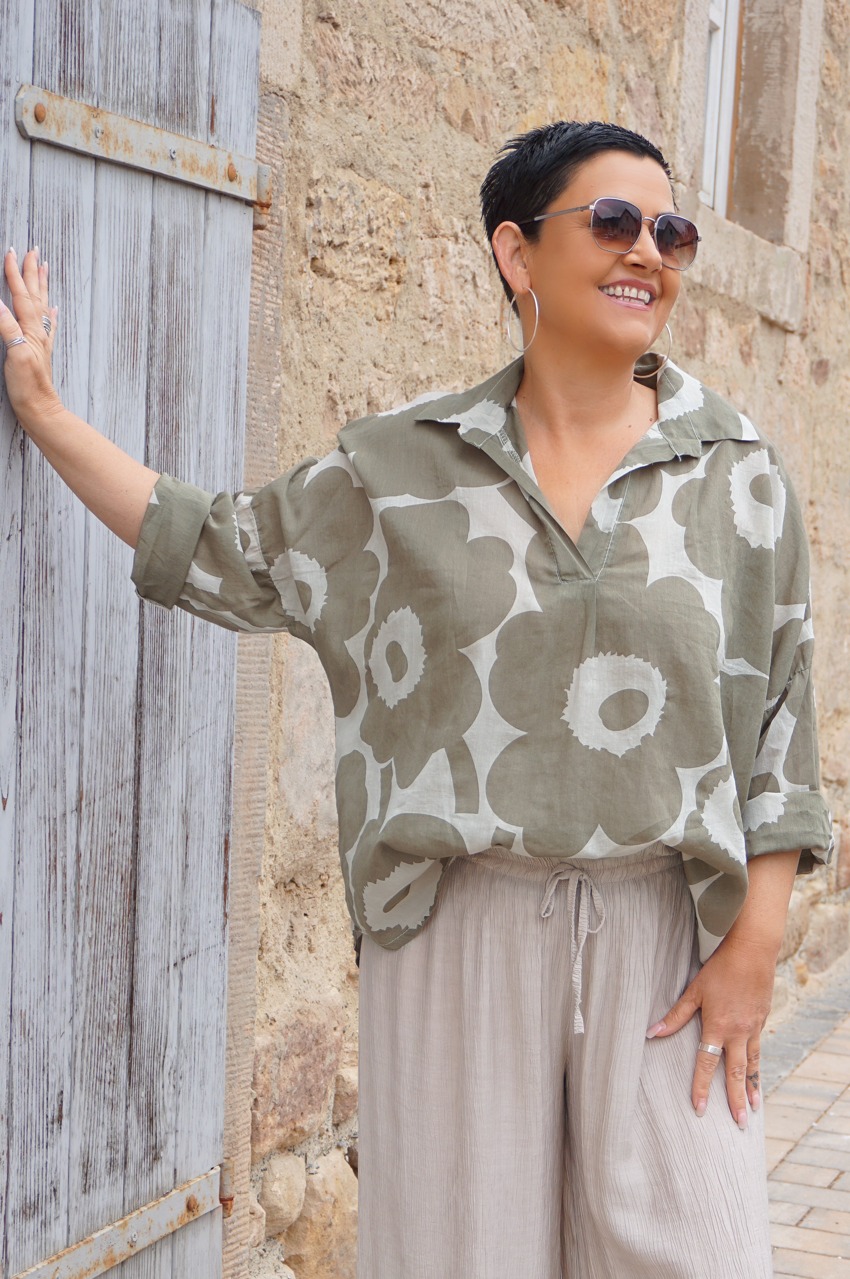 Bluse „Flower", khaki