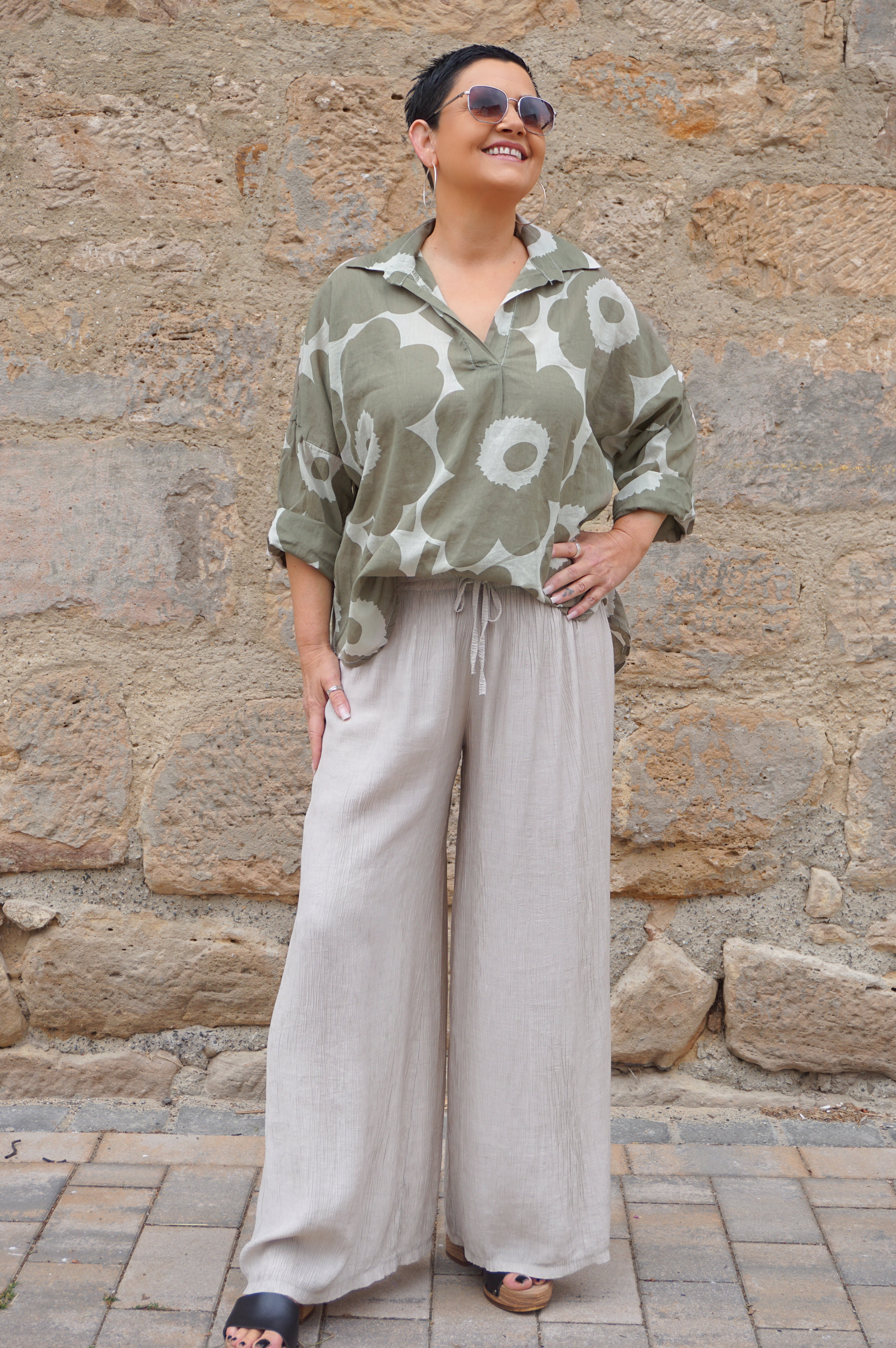 Bluse „Flower", khaki