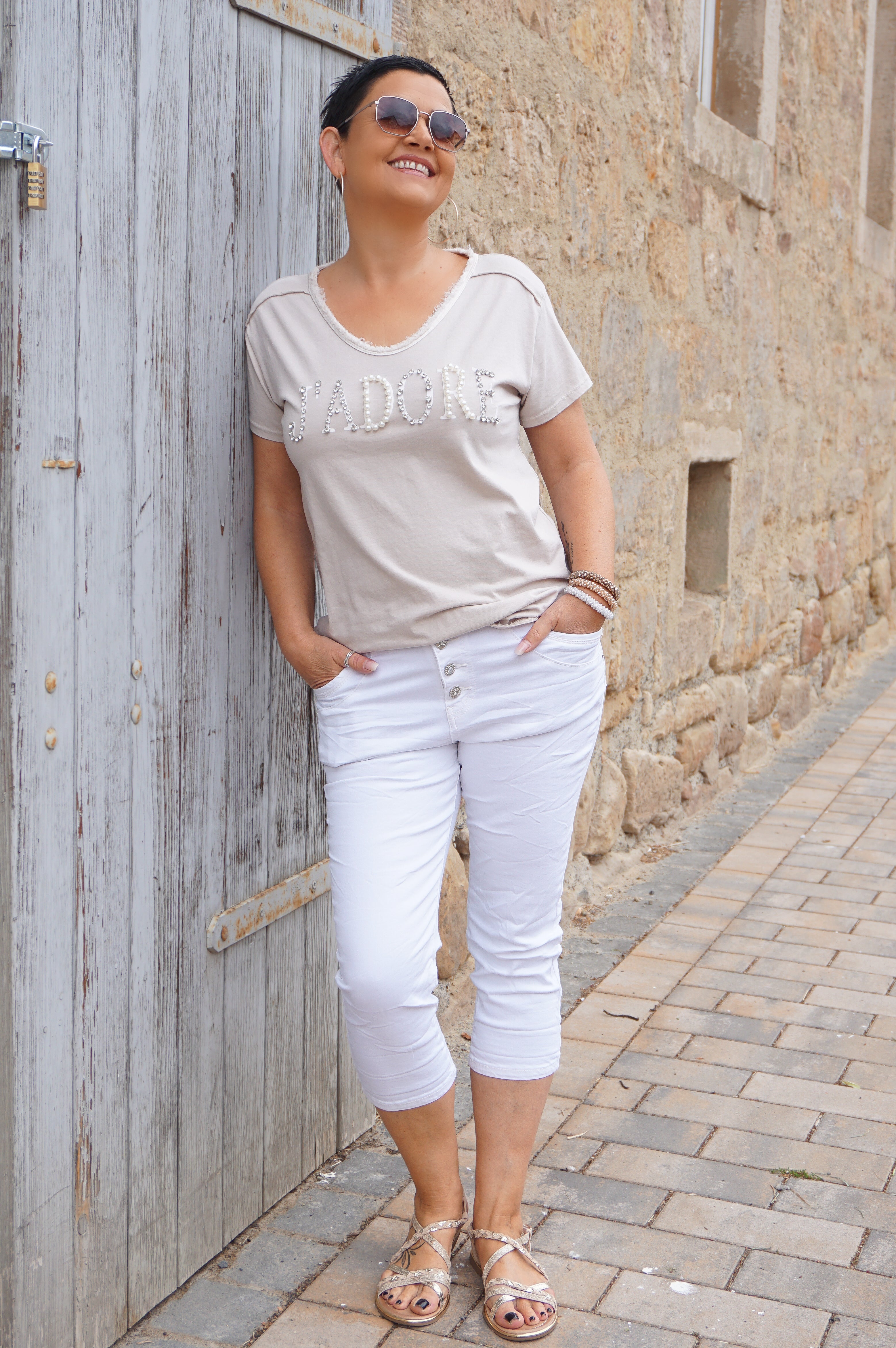 T-Shirt "glamour J'ADORE", beige