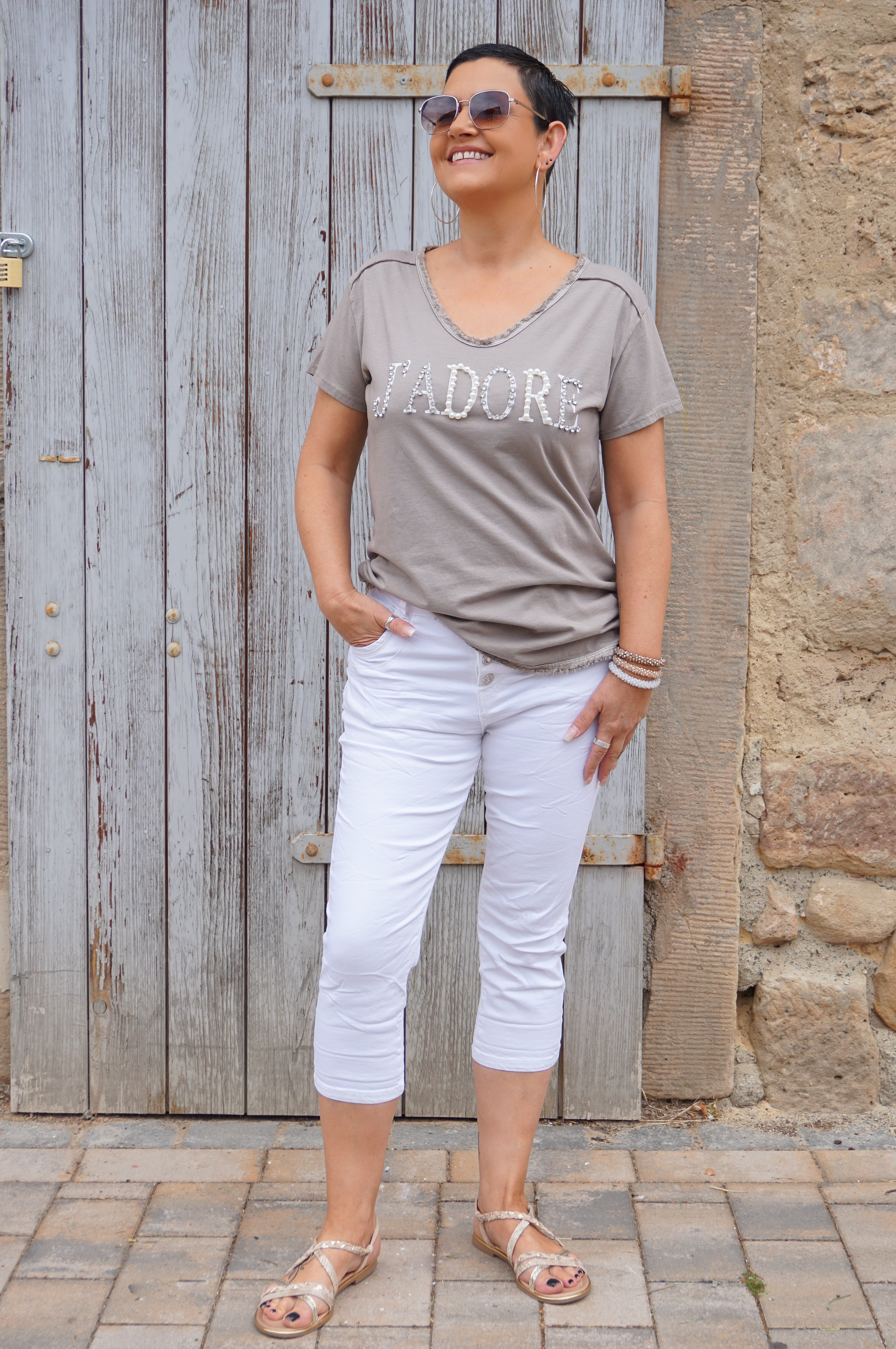 T-Shirt "glamour J'ADORE", taupe