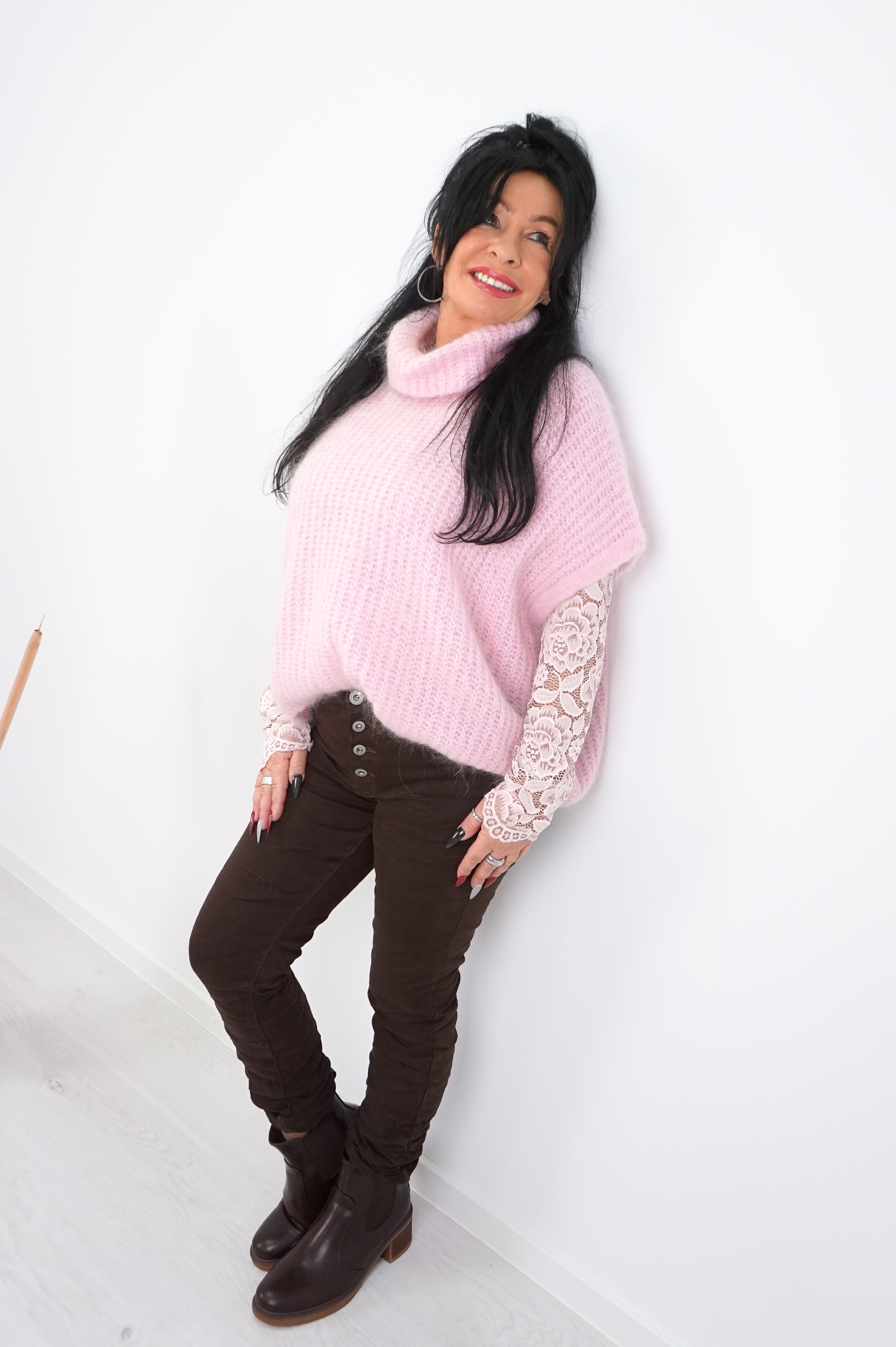 Strickpullunder mit Rollkragen, rosa