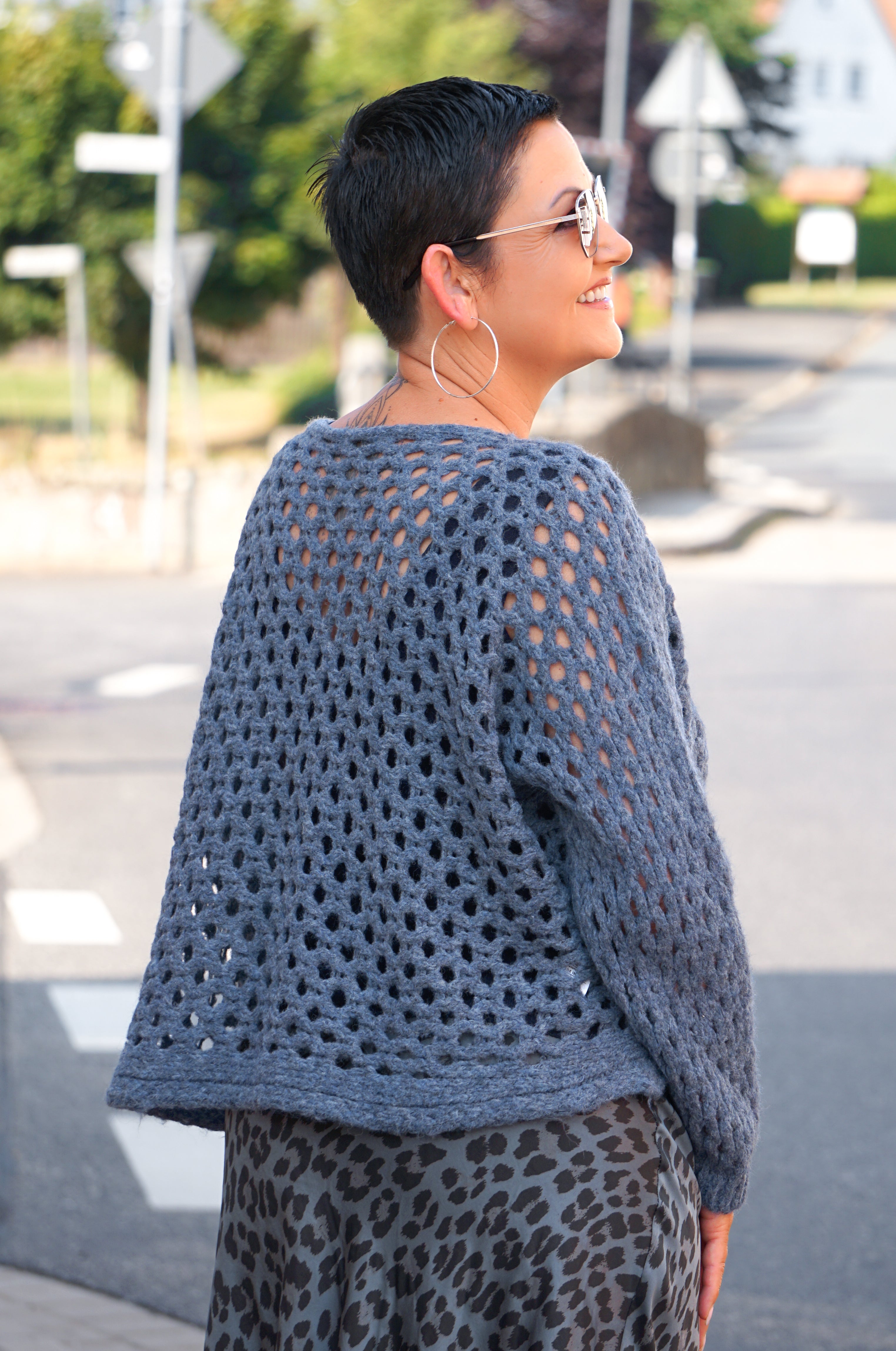 Lochstrickpulli, blau