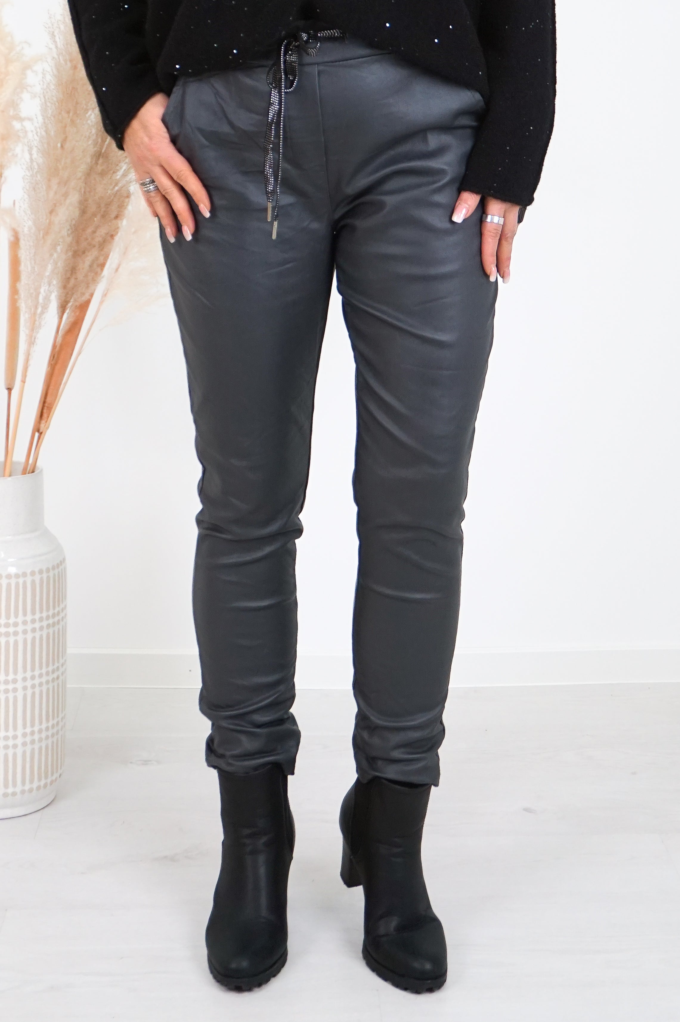 Lederimitat Jogpant , grau