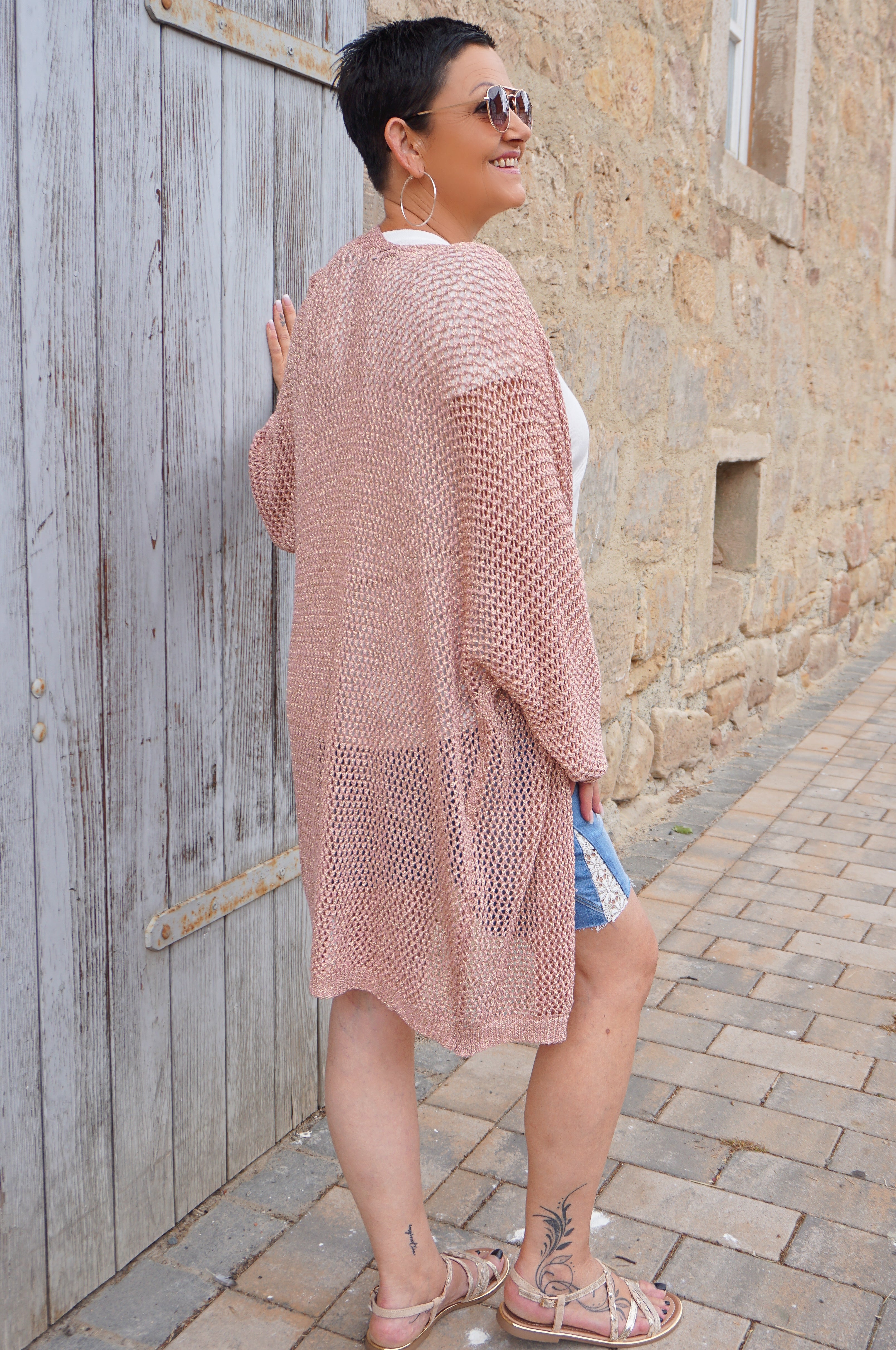 Häkeljacke "sparkle", rosé/gold