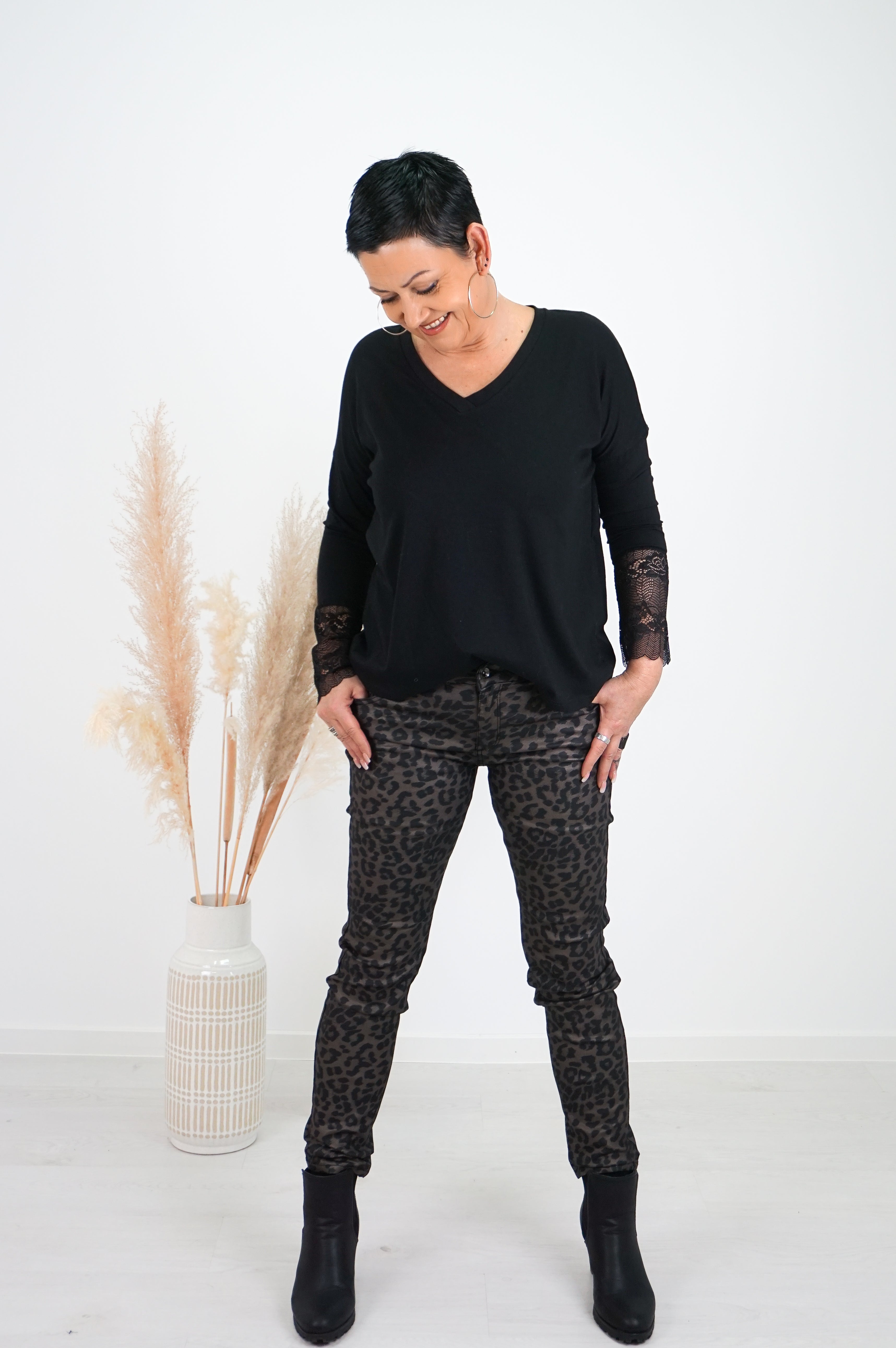 Zac & Zoe Lederimitat Hose mit Leo Print, Bronze