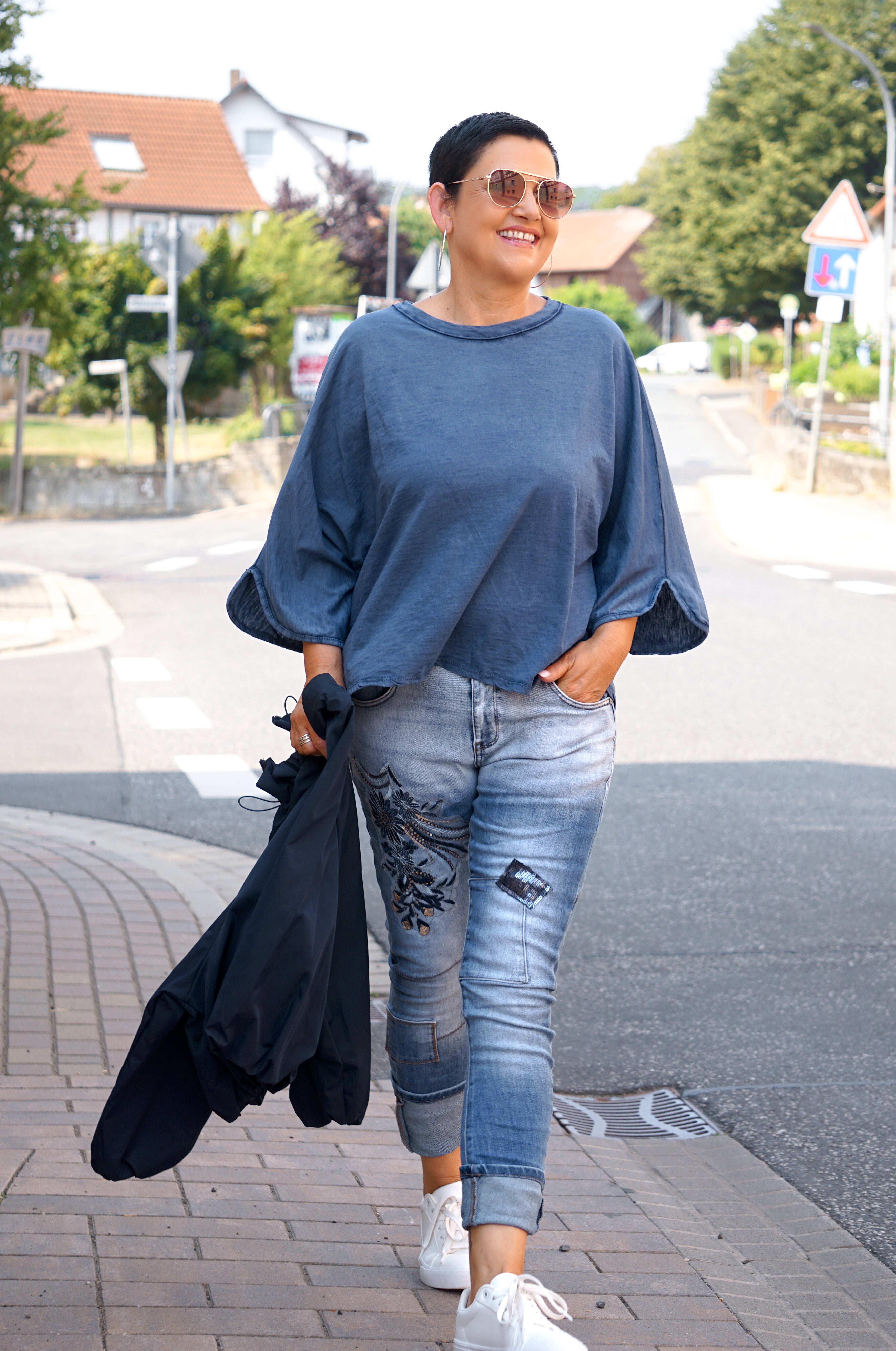 Basic Langarmshirt, blau