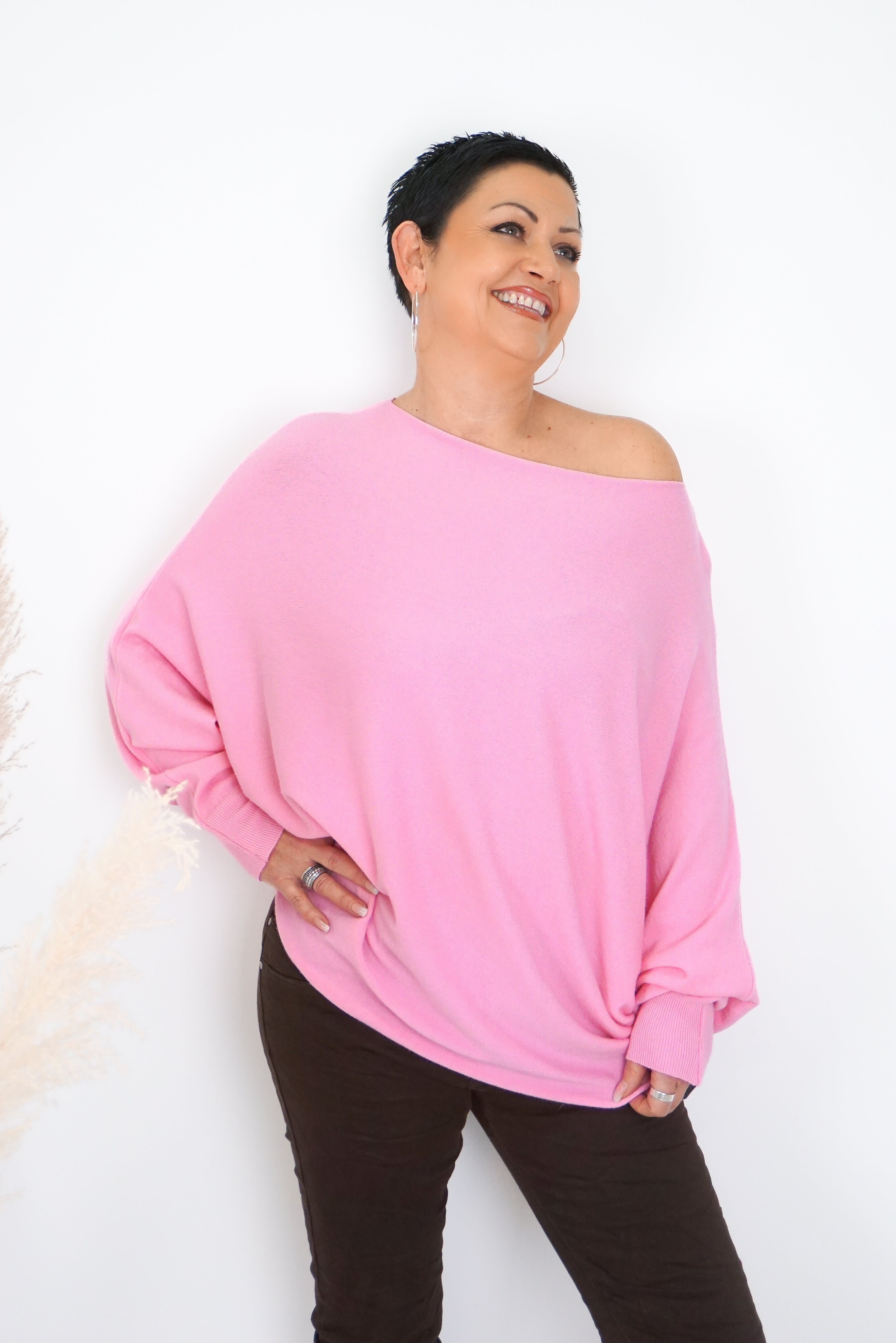 Feinstrickpulli mit Fledermausärmeln, candy pink