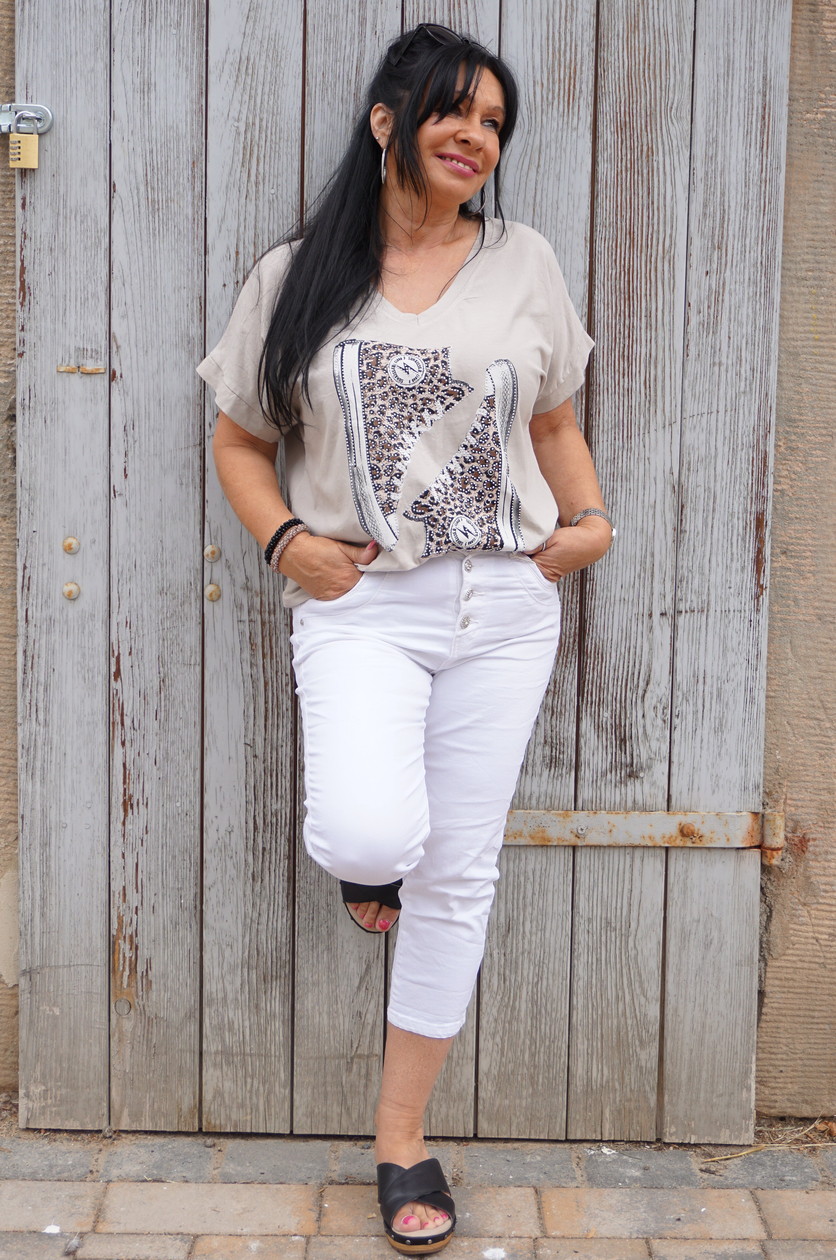 T-Shirt „Leo Sneaker“, taupe