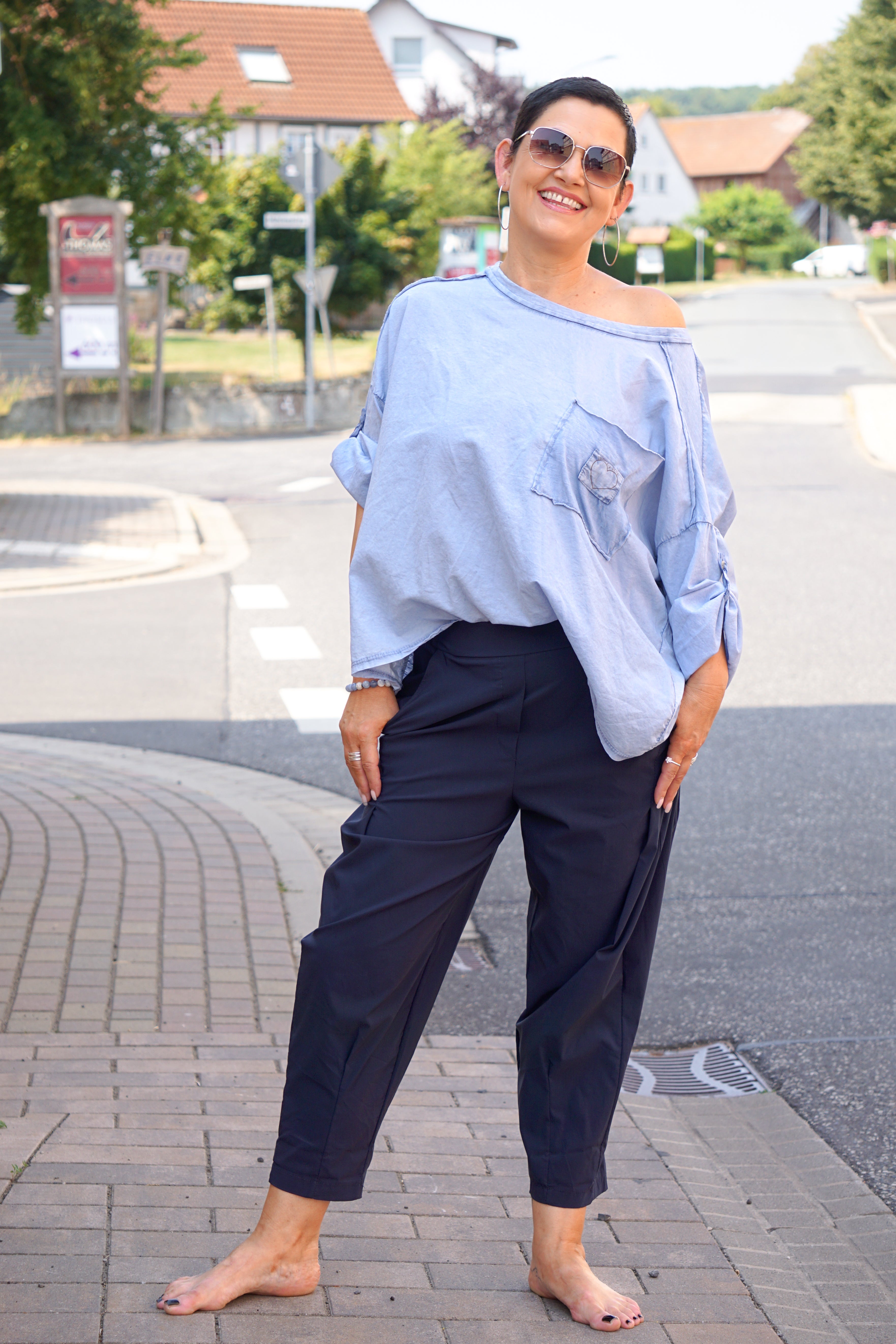 Langarmshirt „l‘amore“, blau
