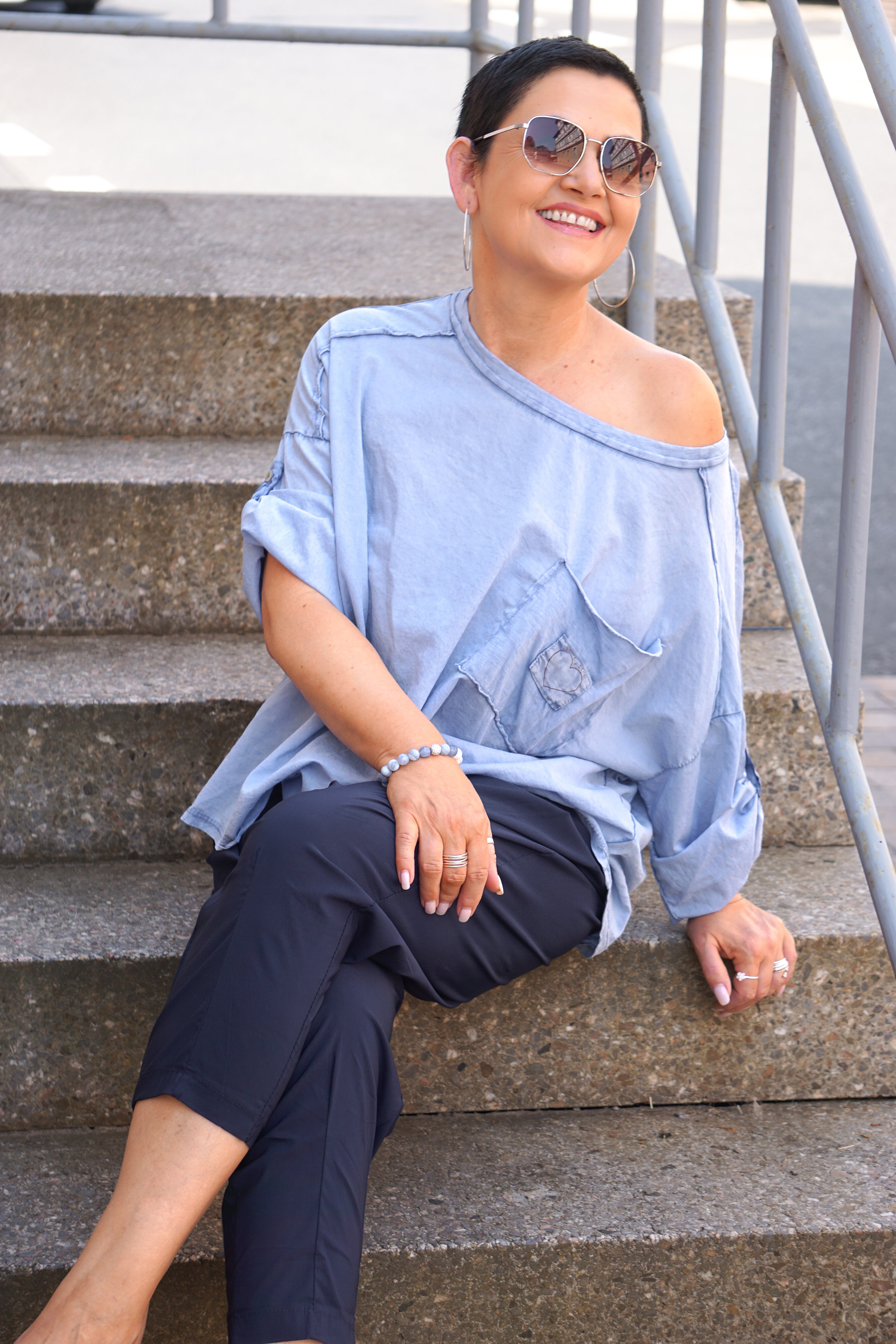 Langarmshirt „l‘amore“, blau