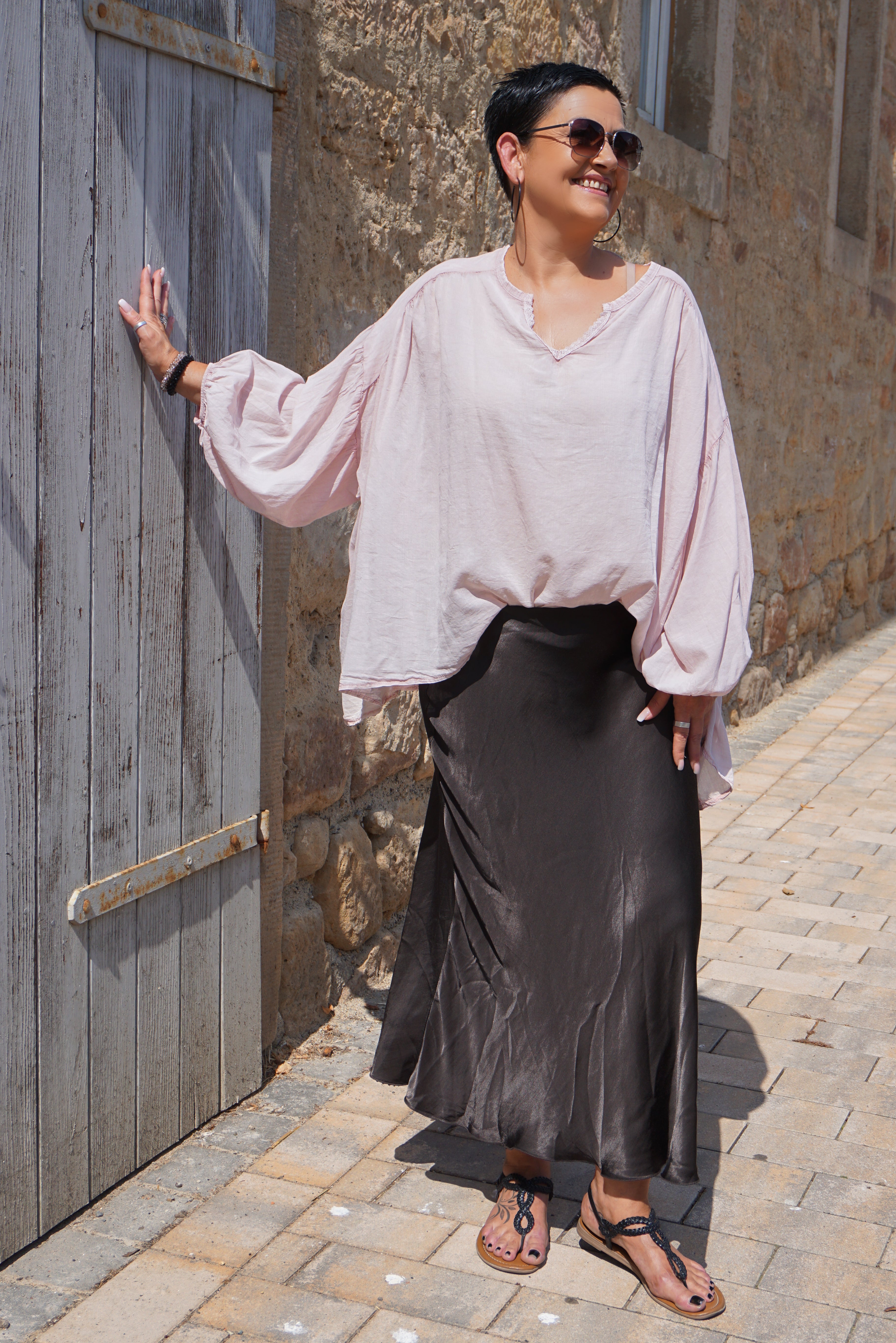 Leichte oversize Bluse mit weiten Ärmeln, rose