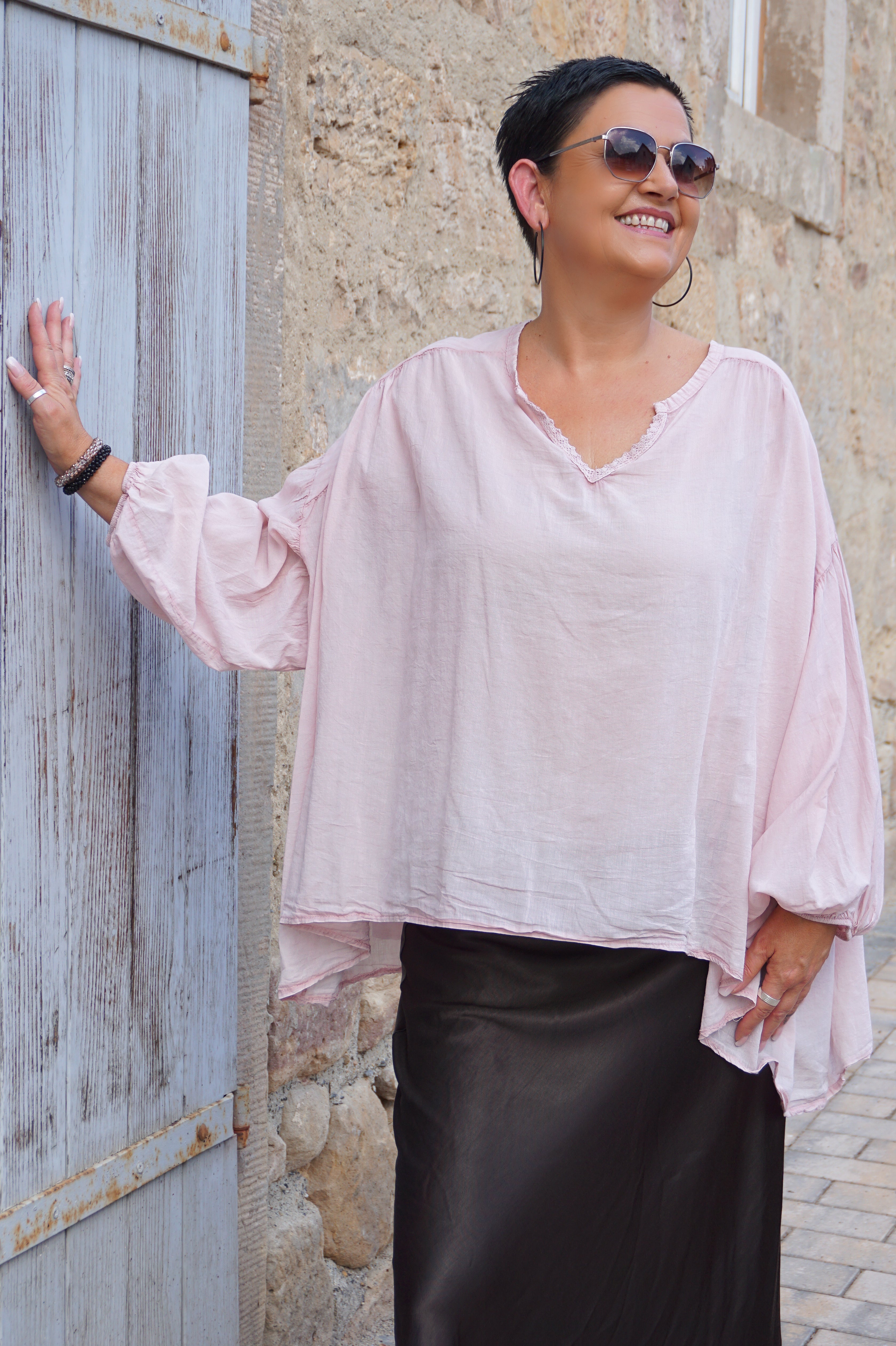 Leichte oversize Bluse mit weiten Ärmeln, rose