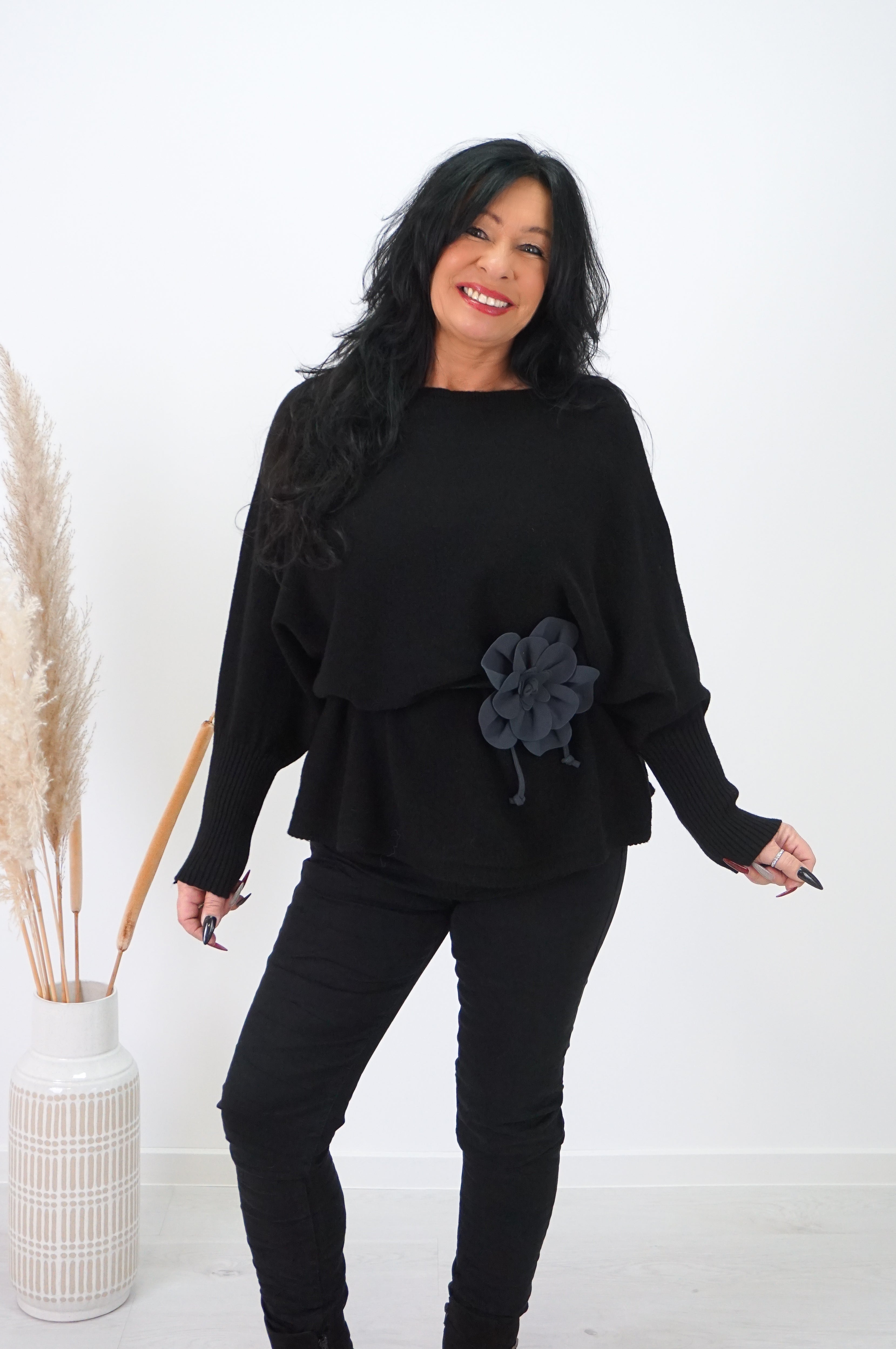 Bindegürtel "Flower", anthrazit