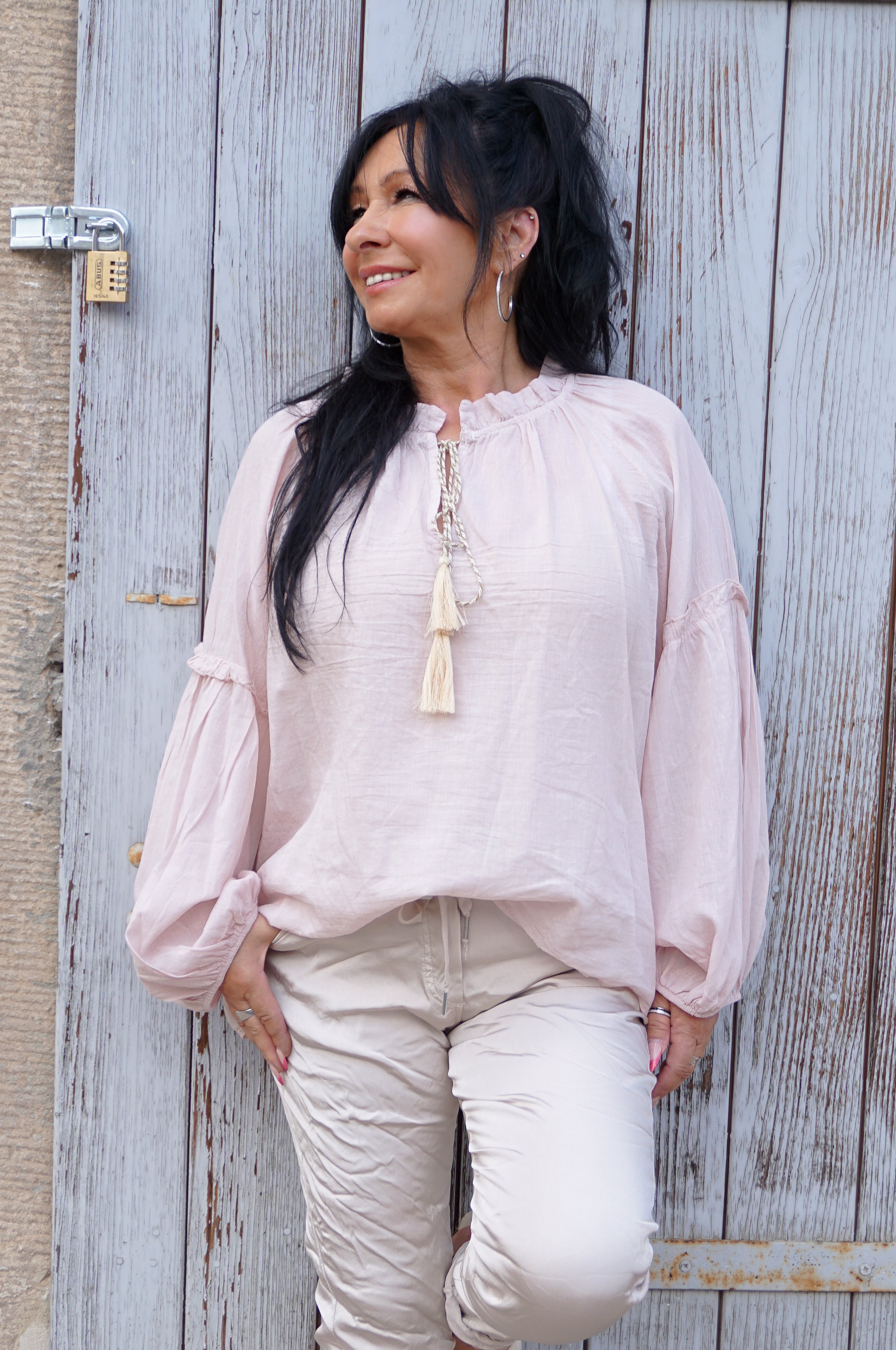 Leichte Bluse mit weiten Ärmeln, rose