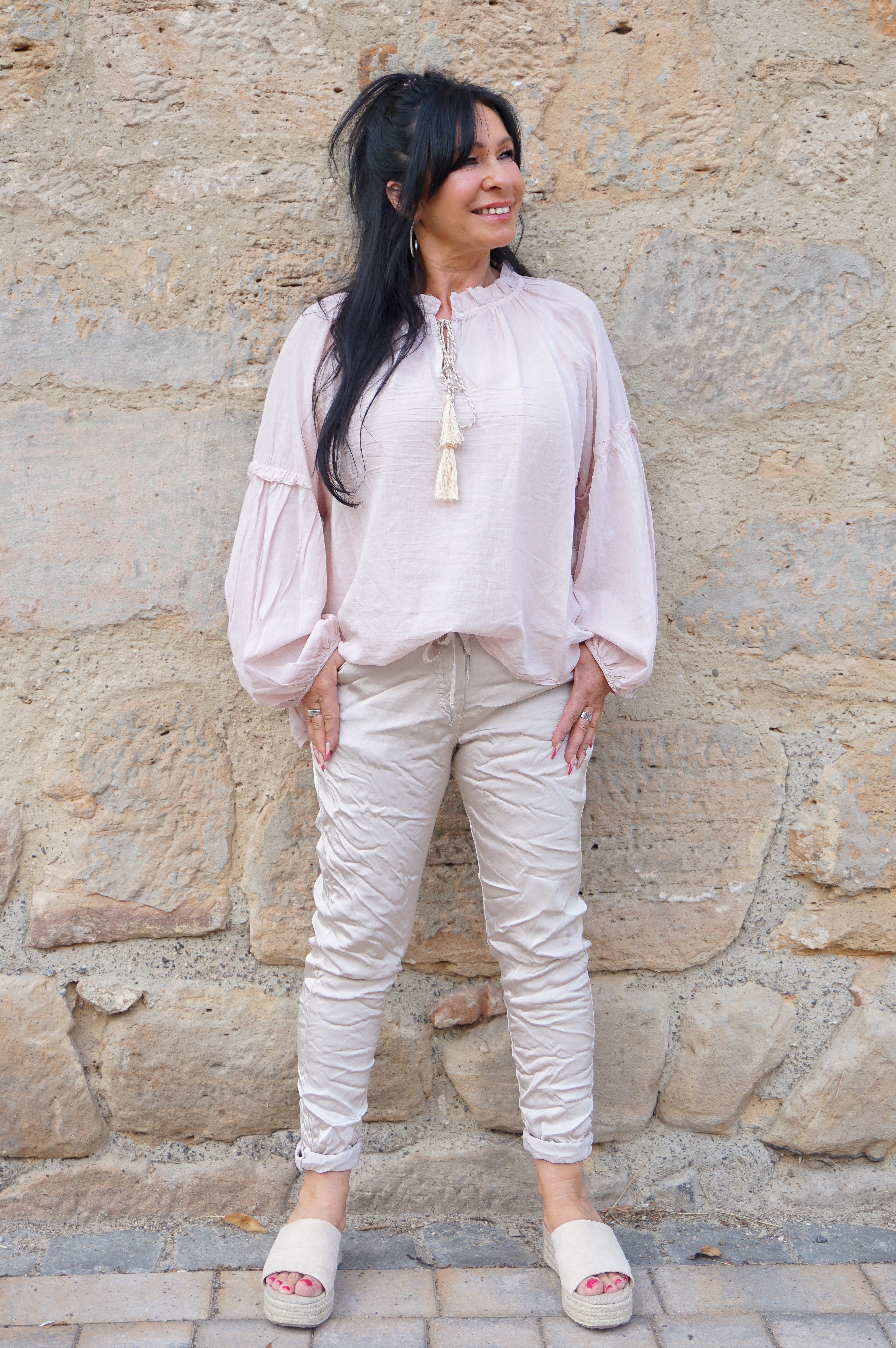 Leichte Bluse mit weiten Ärmeln, rose