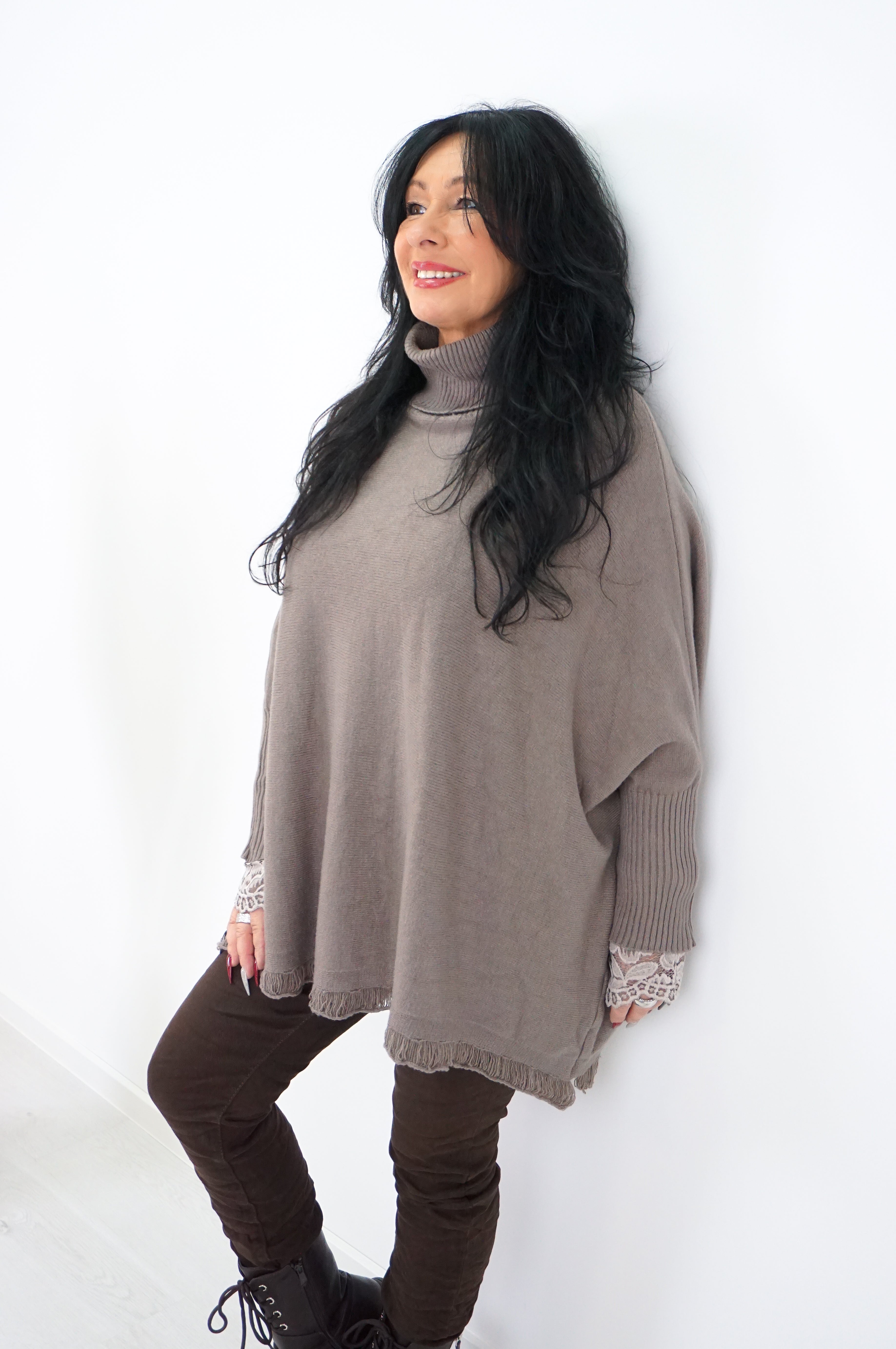 Weiter Feinstrickrolli, taupe