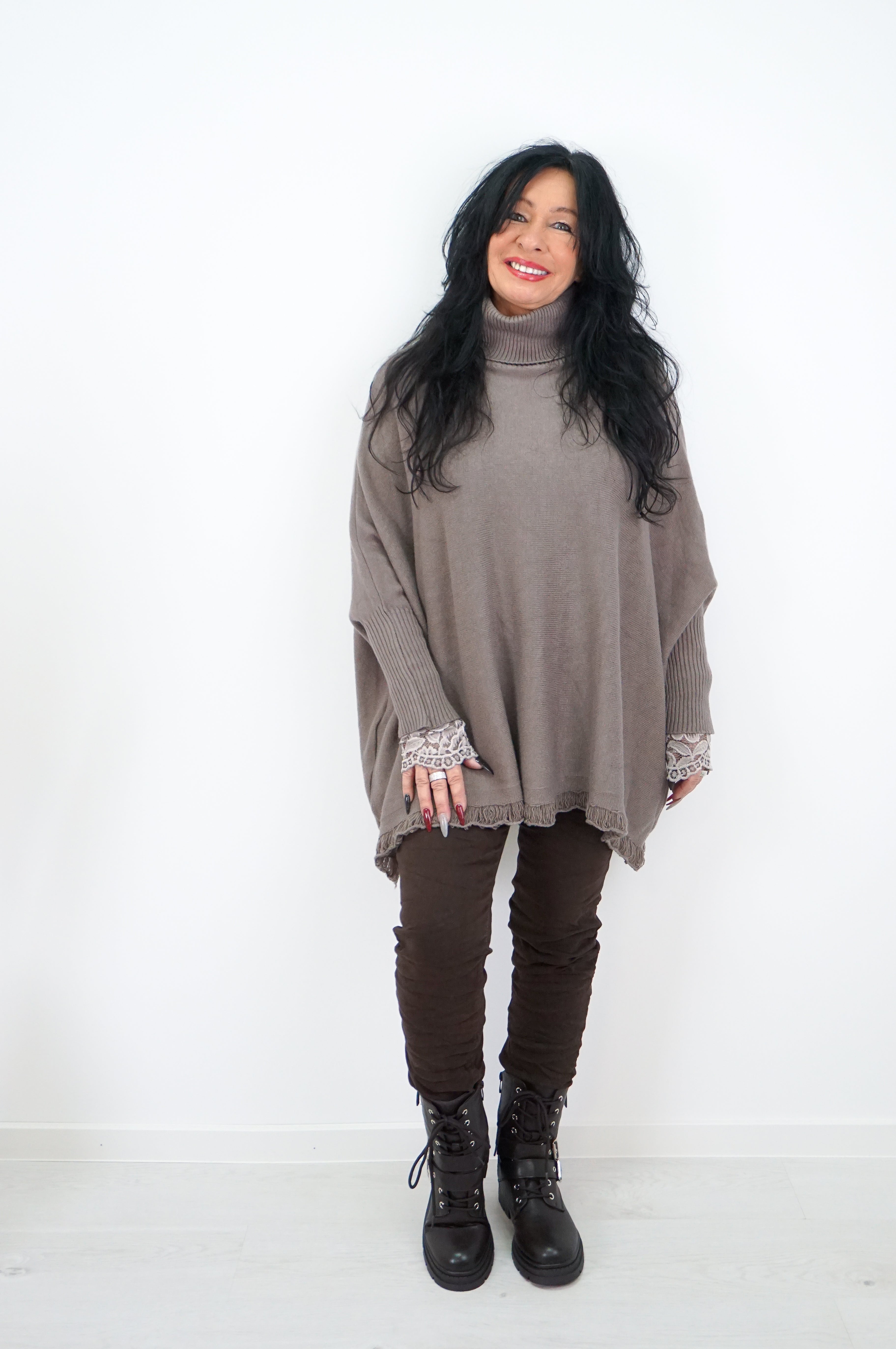 Weiter Feinstrickrolli, taupe