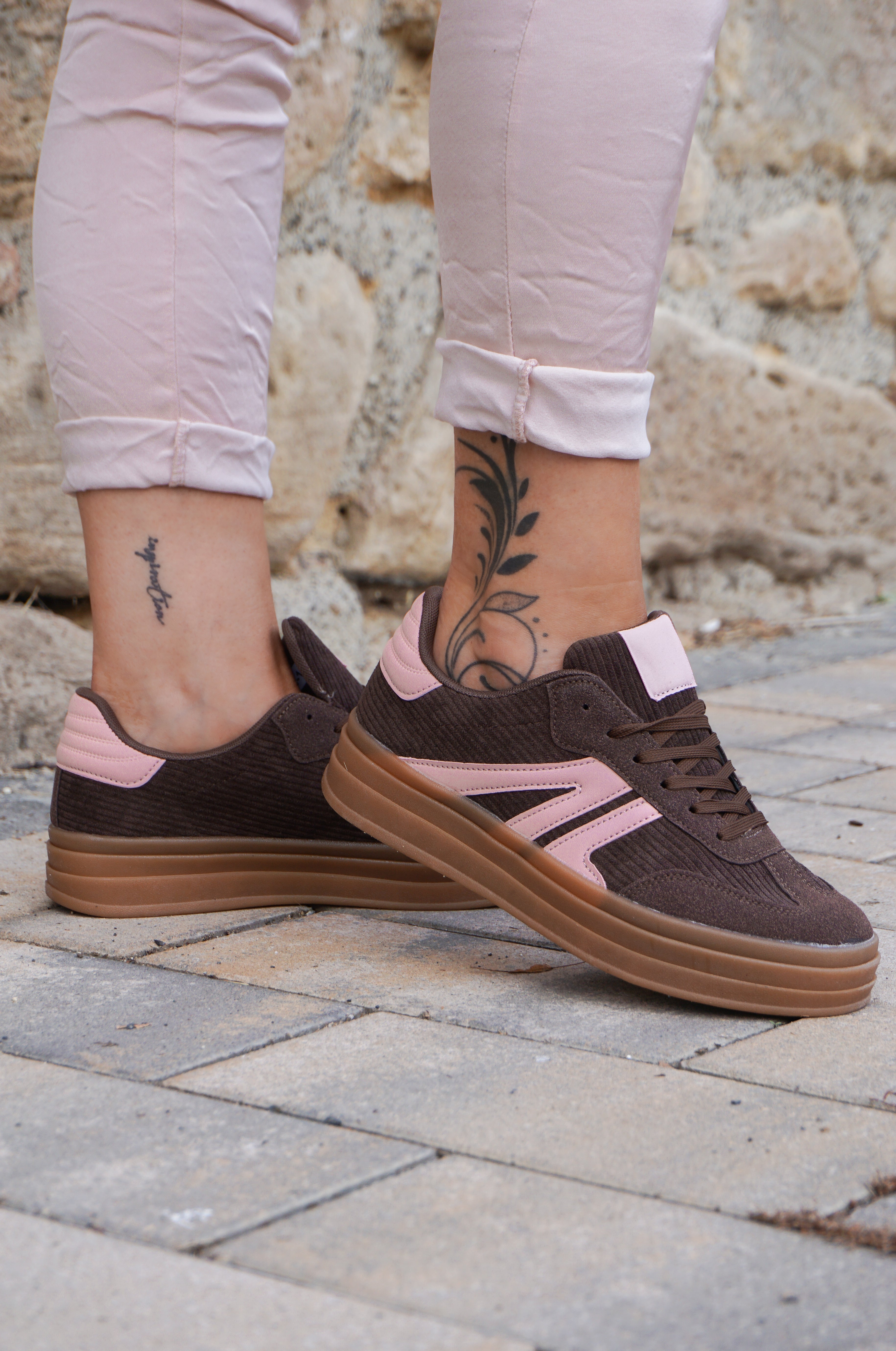 Sneaker Cord, schokobraun/rose