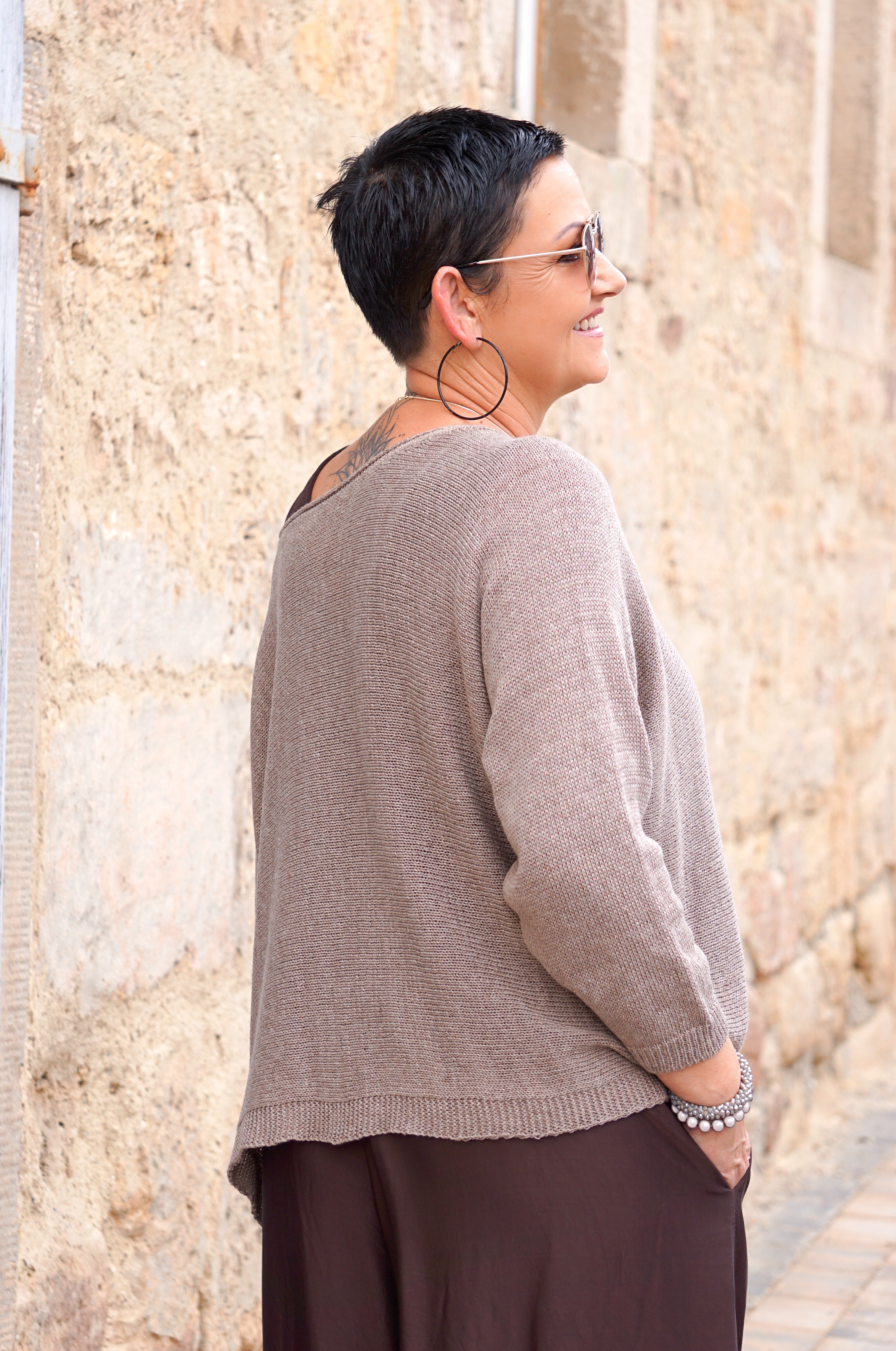 Häkelpulli, braun/taupe
