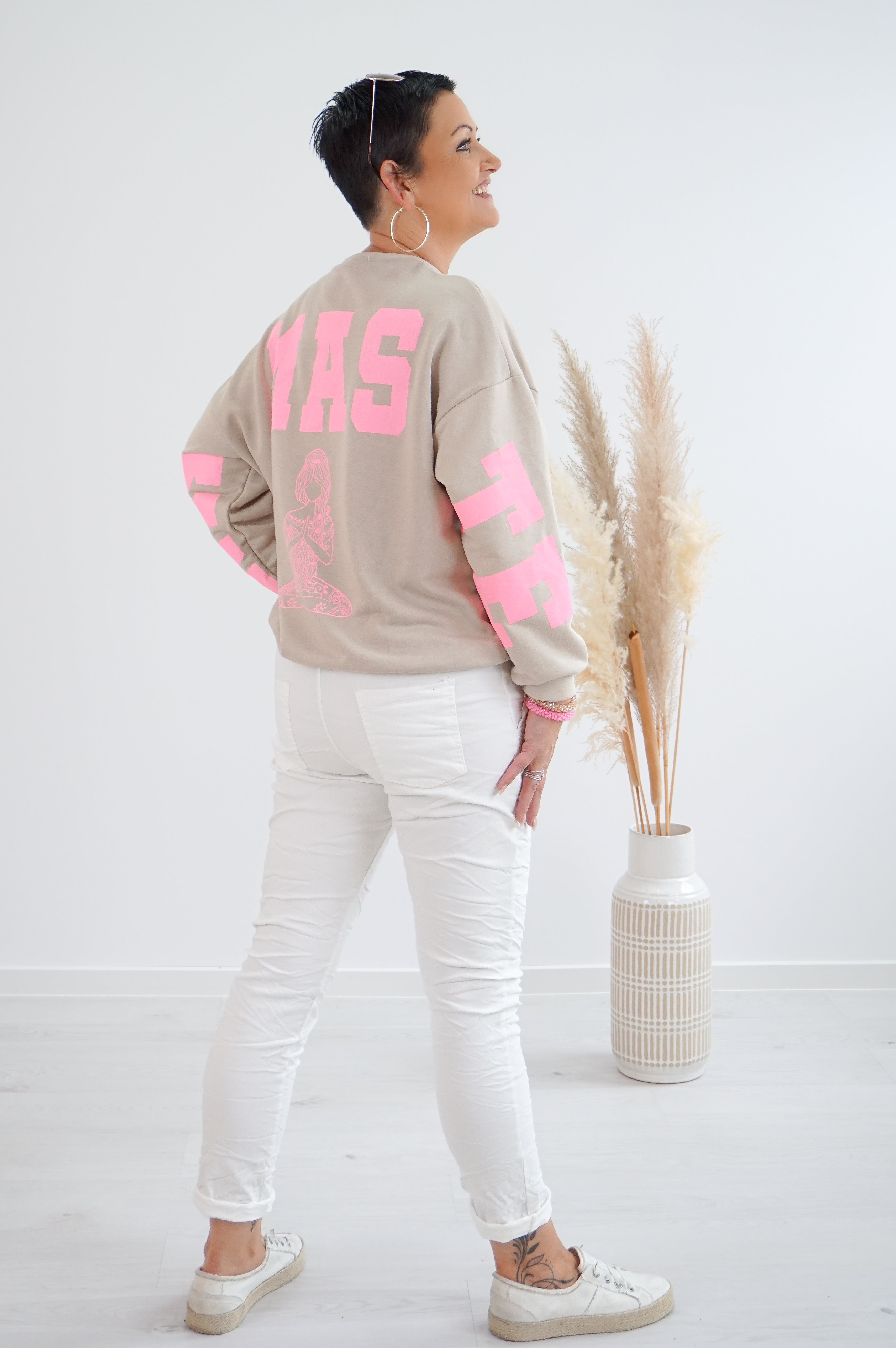 Sweatshirt "Namaste", beige/rosa