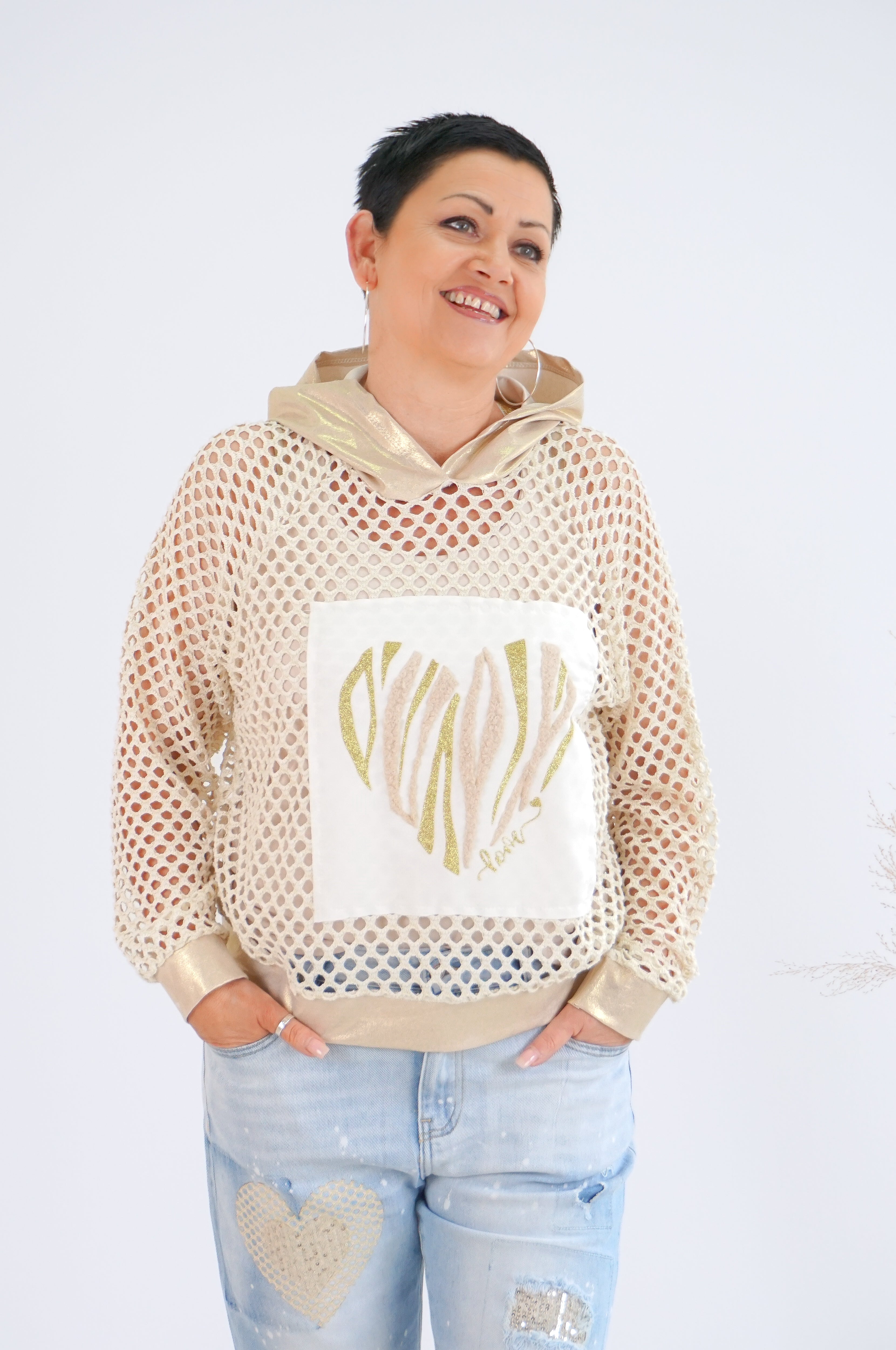 Häkelhoodie "Love" mit goldenem schimmer
