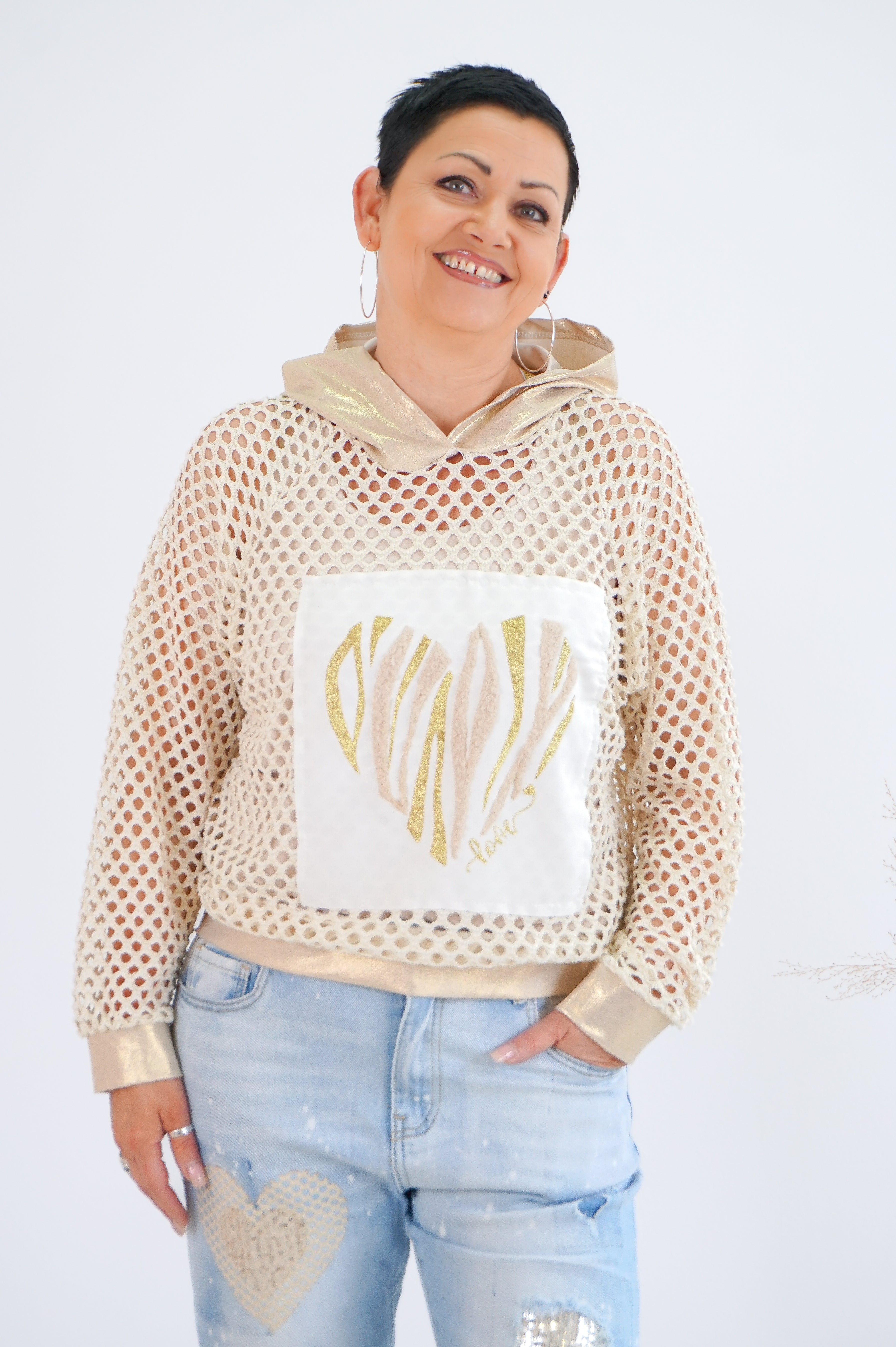 Häkelhoodie "Love" mit goldenem schimmer