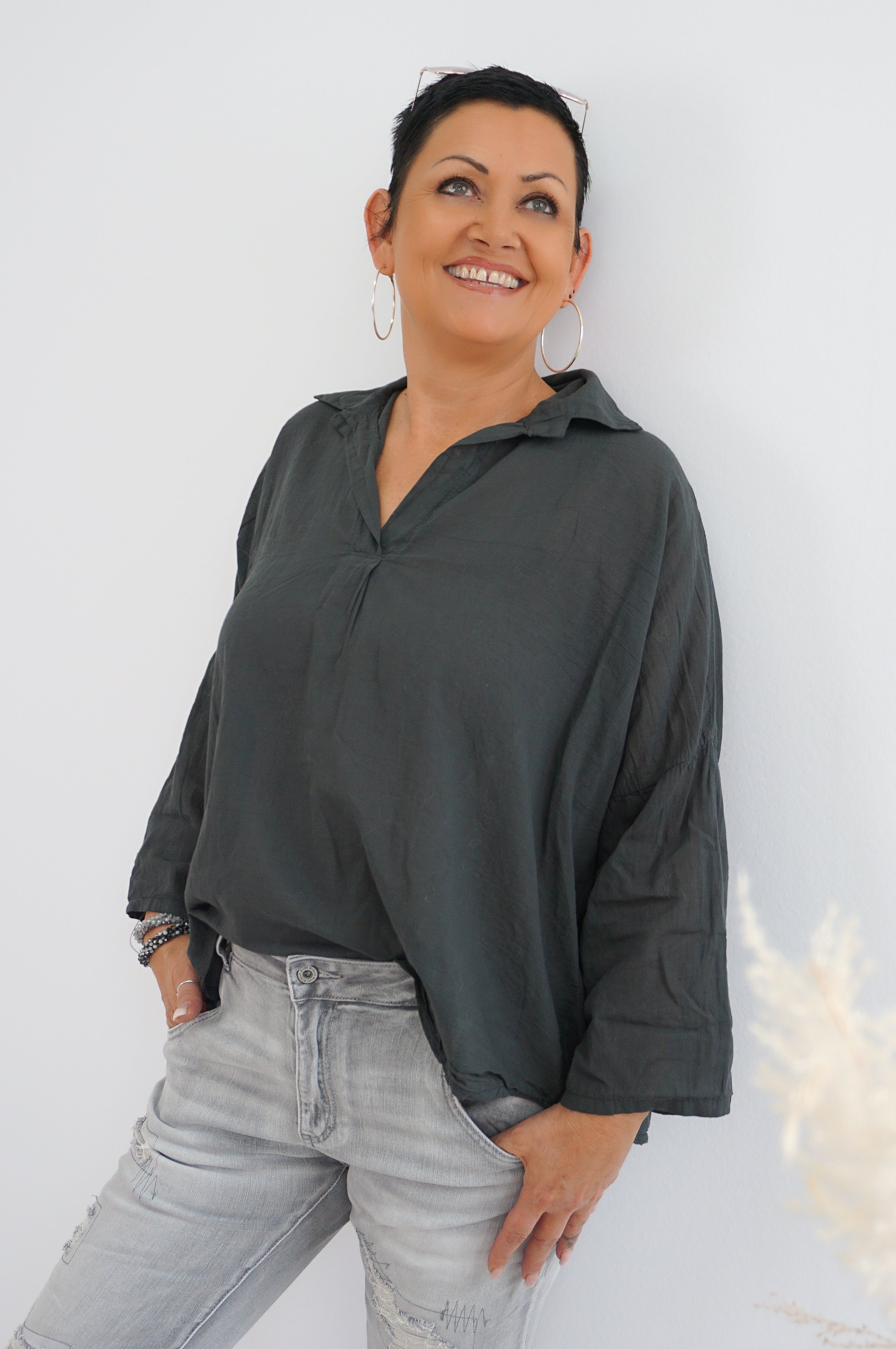 Leichte Basic Bluse, dunkelgrau