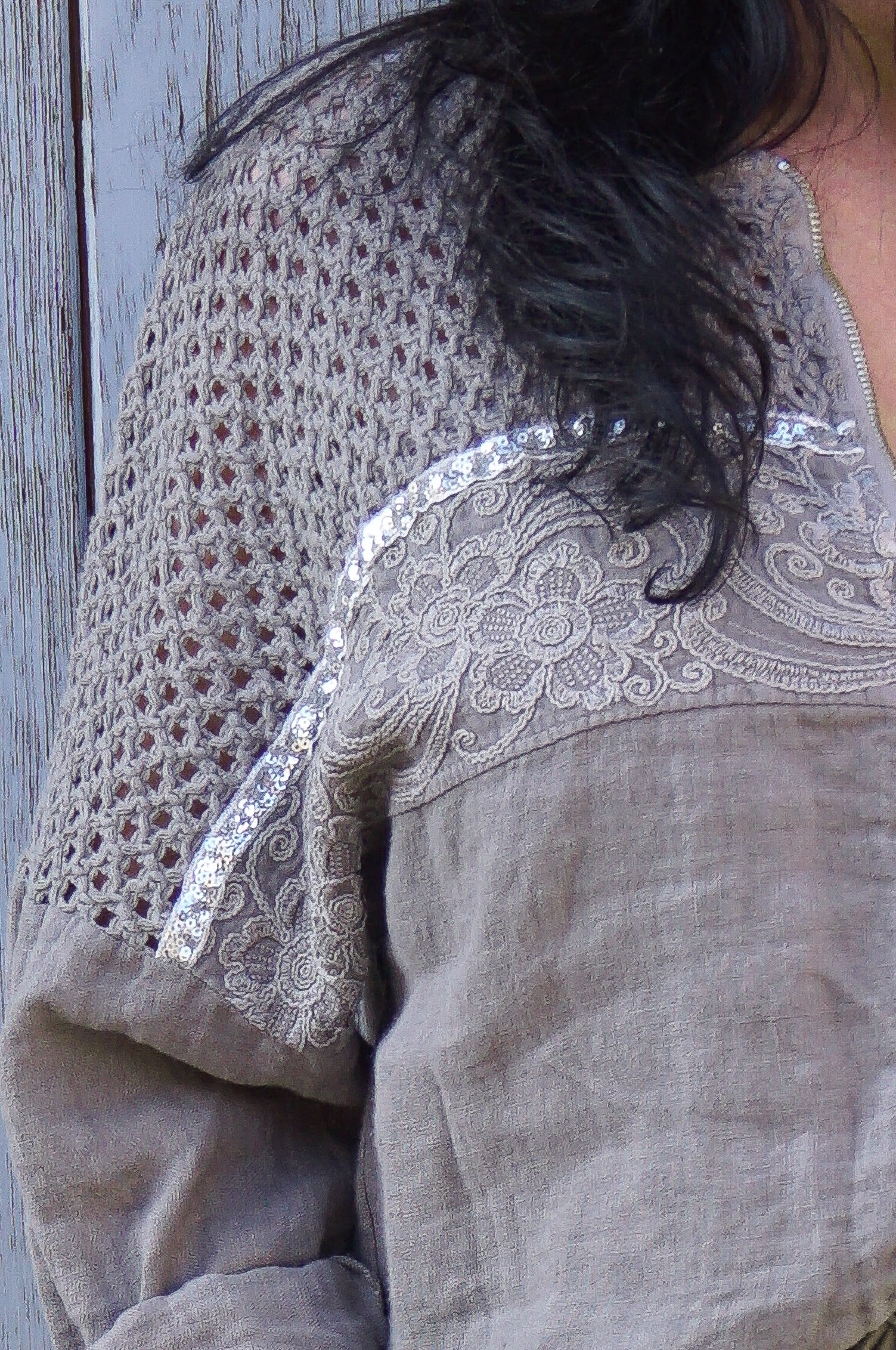 Verspielte Leinen Bomberjacke "glamour", taupe