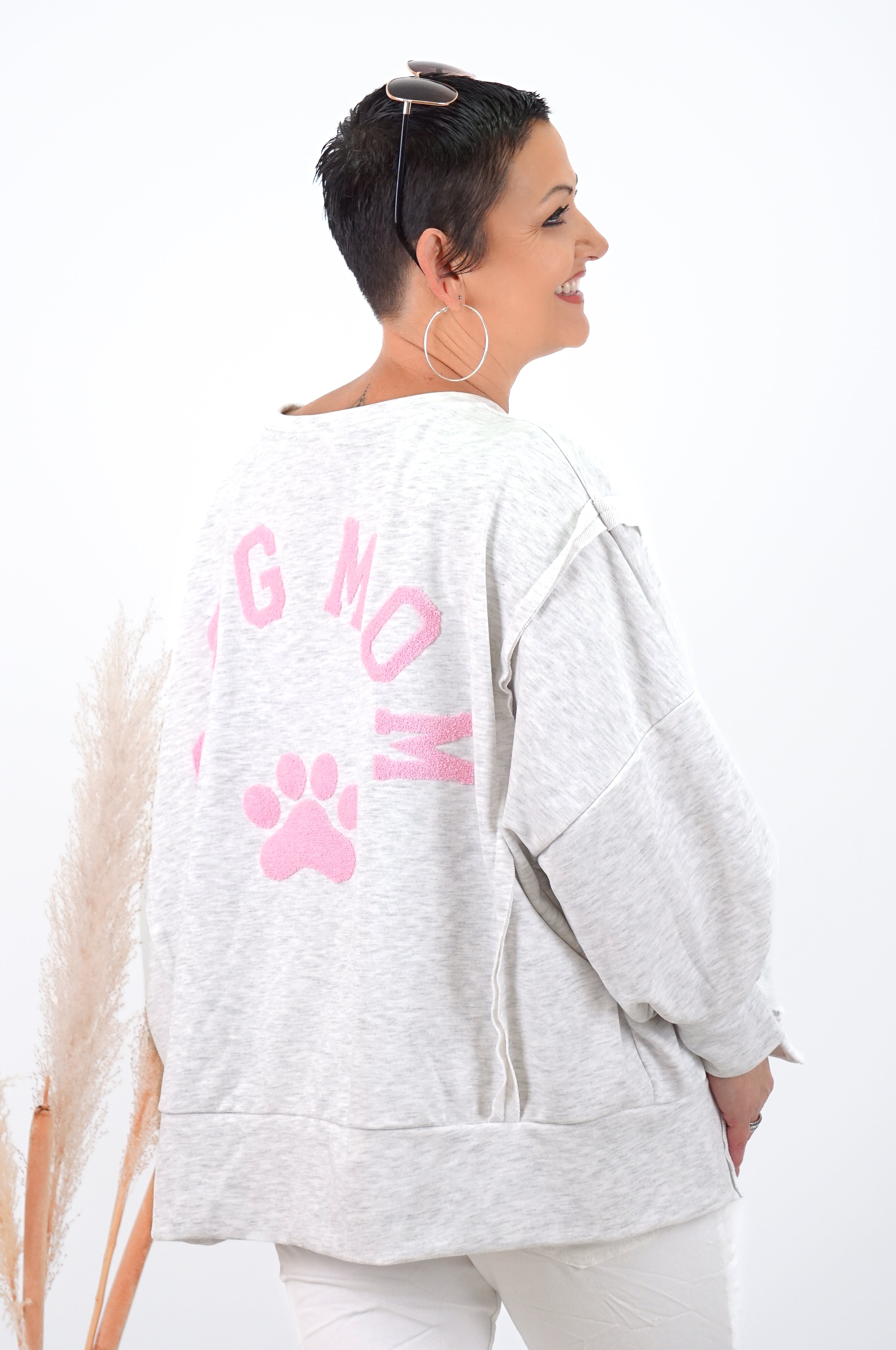 Sweatshirt "DOG MOM“, hellgrau/rosa